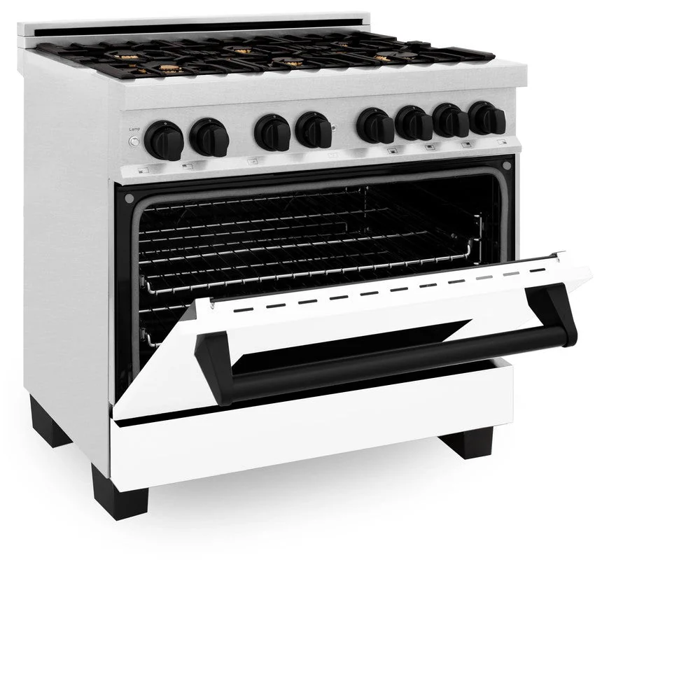 ZLINE 36 in. Autograph Edition Kitchen Package with Stainless Steel Dual Fuel Range with White Matte Door, Range Hood and Dishwasher with Matte Black Accents - Image 5