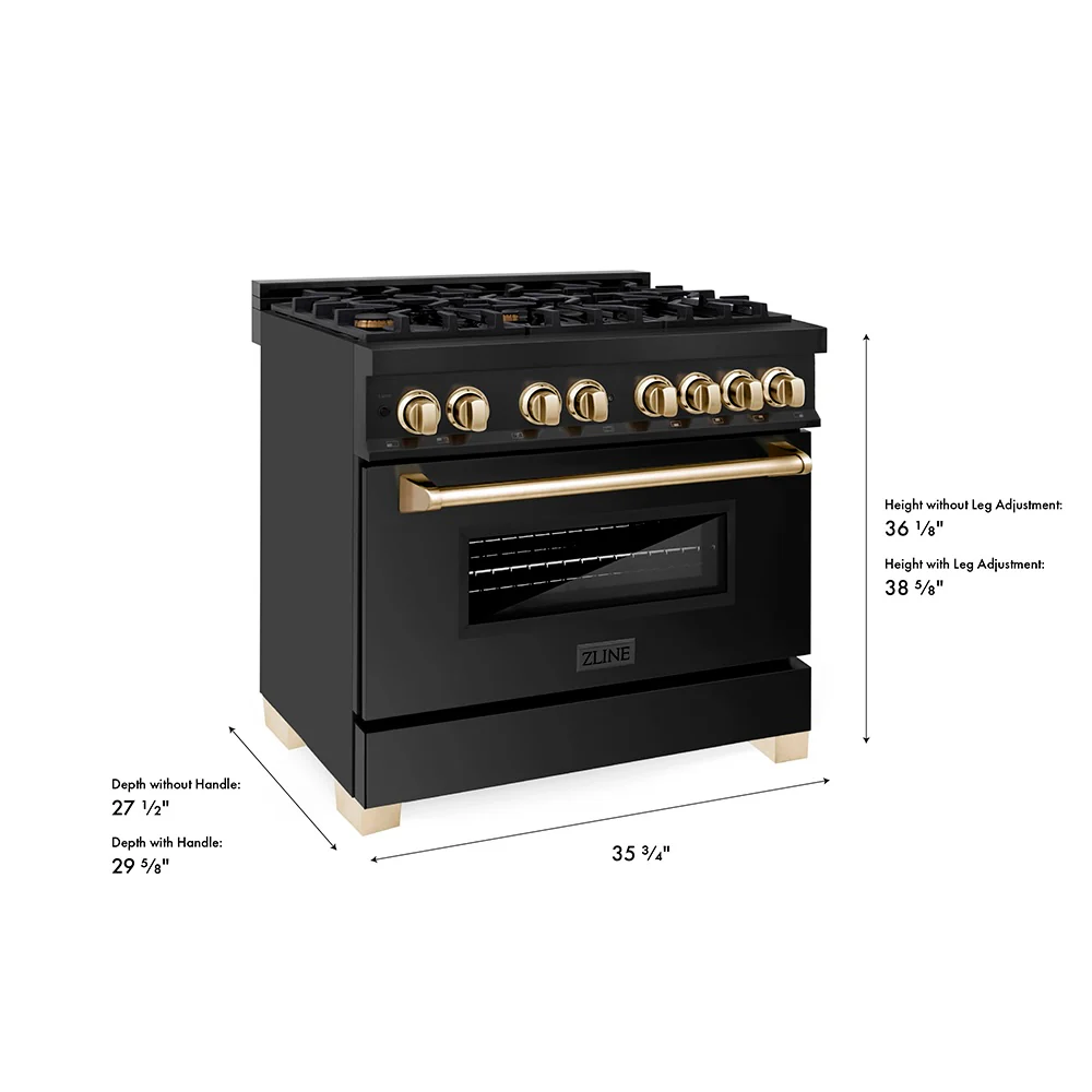 ZLINE Autograph Edition 36 in. 4.6 cu. ft. Legacy Dual Fuel Range with 6 Burner Gas Cooktop and Electric Convection Oven in Black Stainless Steel and Polished Gold Accents (RABZ-36-G) - Image 17