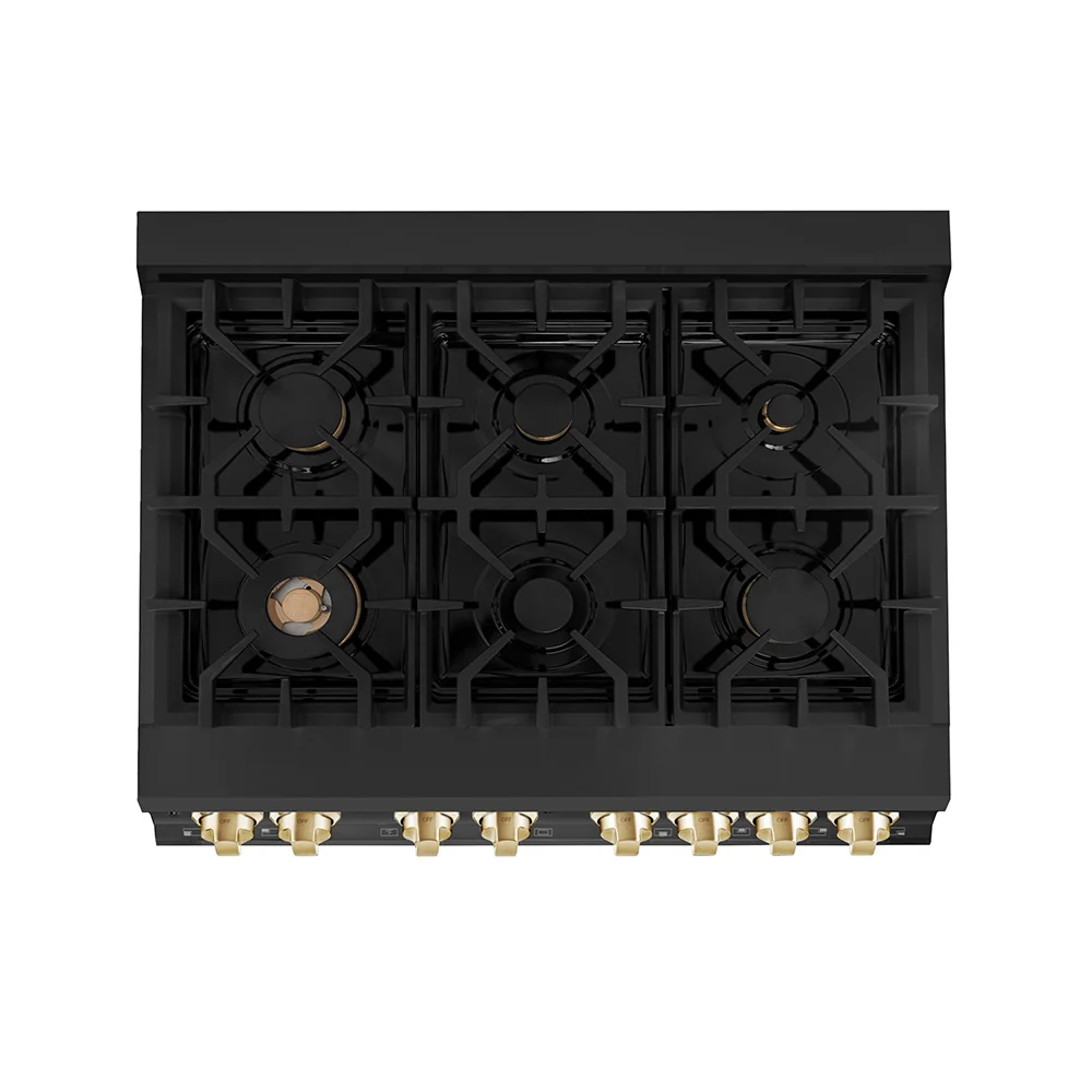 ZLINE Autograph Edition 36 in. 4.6 cu. ft. Legacy Dual Fuel Range with 6 Burner Gas Cooktop and Electric Convection Oven in Black Stainless Steel and Polished Gold Accents (RABZ-36-G) - Image 9