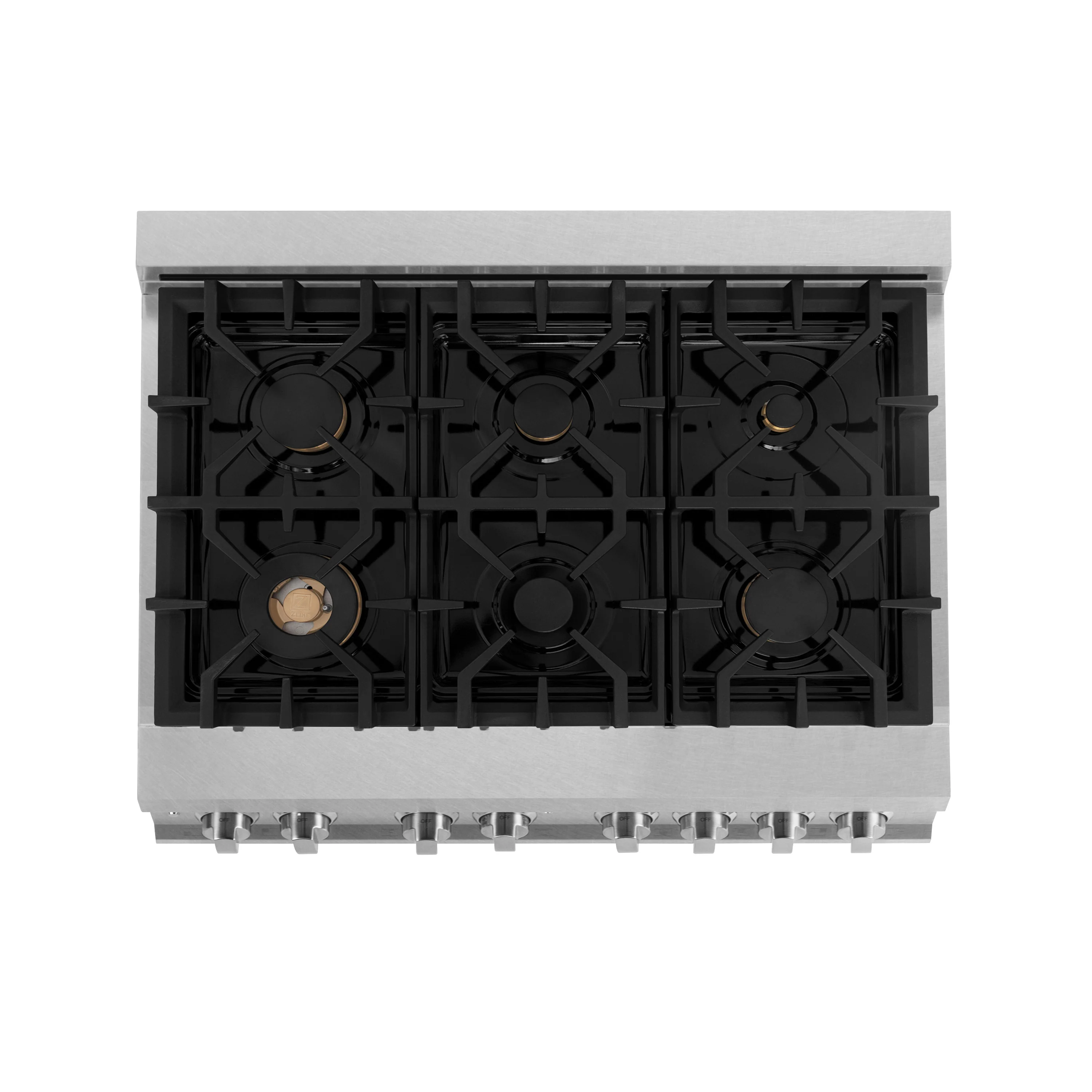 ZLINE Autograph Edition 36 in. 4.6 cu. ft. Legacy Dual Fuel Range with 6 Burner Gas Cooktop and Electric Convection Oven in Satin Stainless Steel with Black Matte Door and Polished Gold Accents (RASZ-BLM-36-G) - Image 7