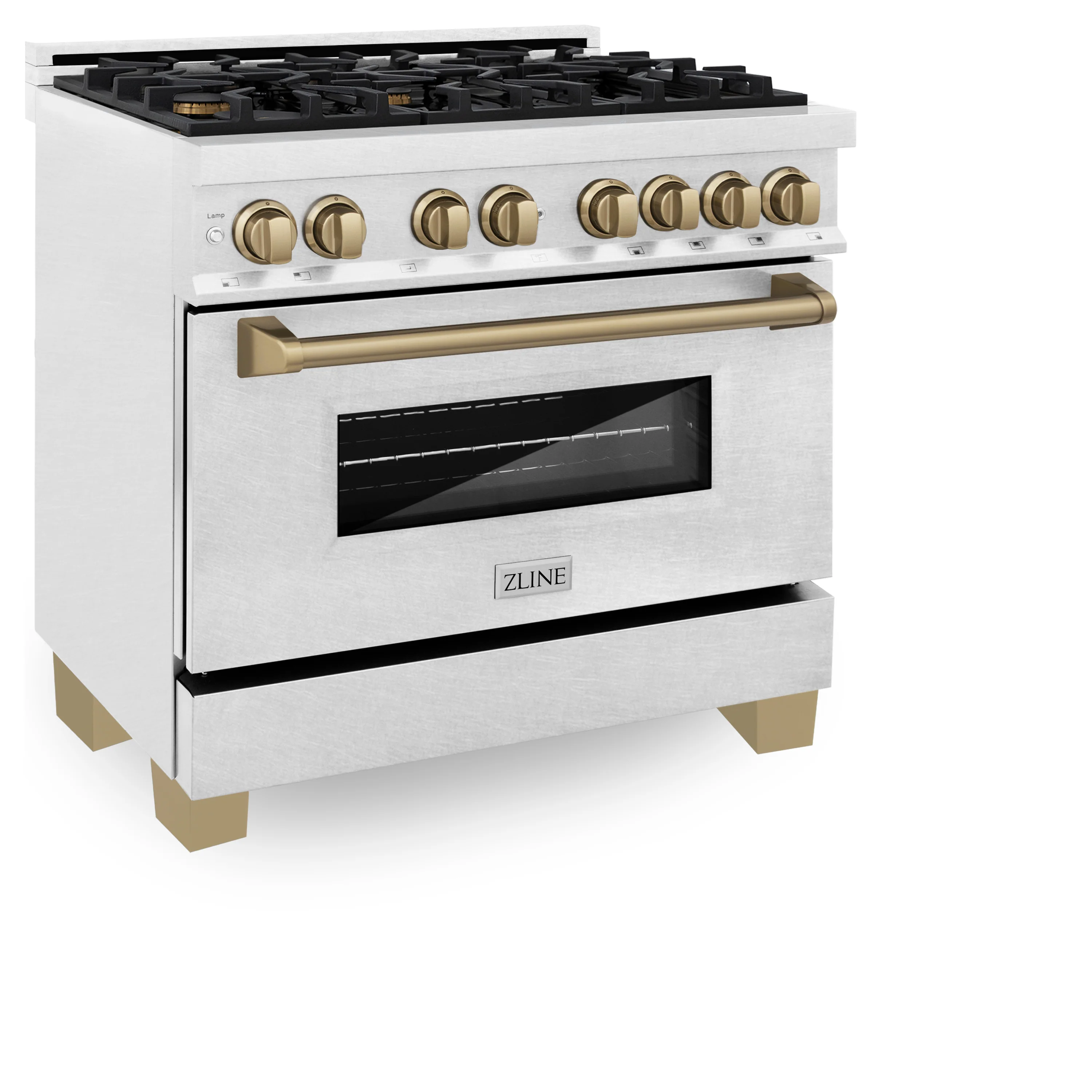 ZLINE Autograph Edition 36 in. 4.6 cu. ft. Legacy Dual Fuel Range with 6 Burner Gas Cooktop and Electric Convection Oven in Satin Stainless Steel and Champagne Bronze Accents (RASZ-SN-36-CB) - Image 3