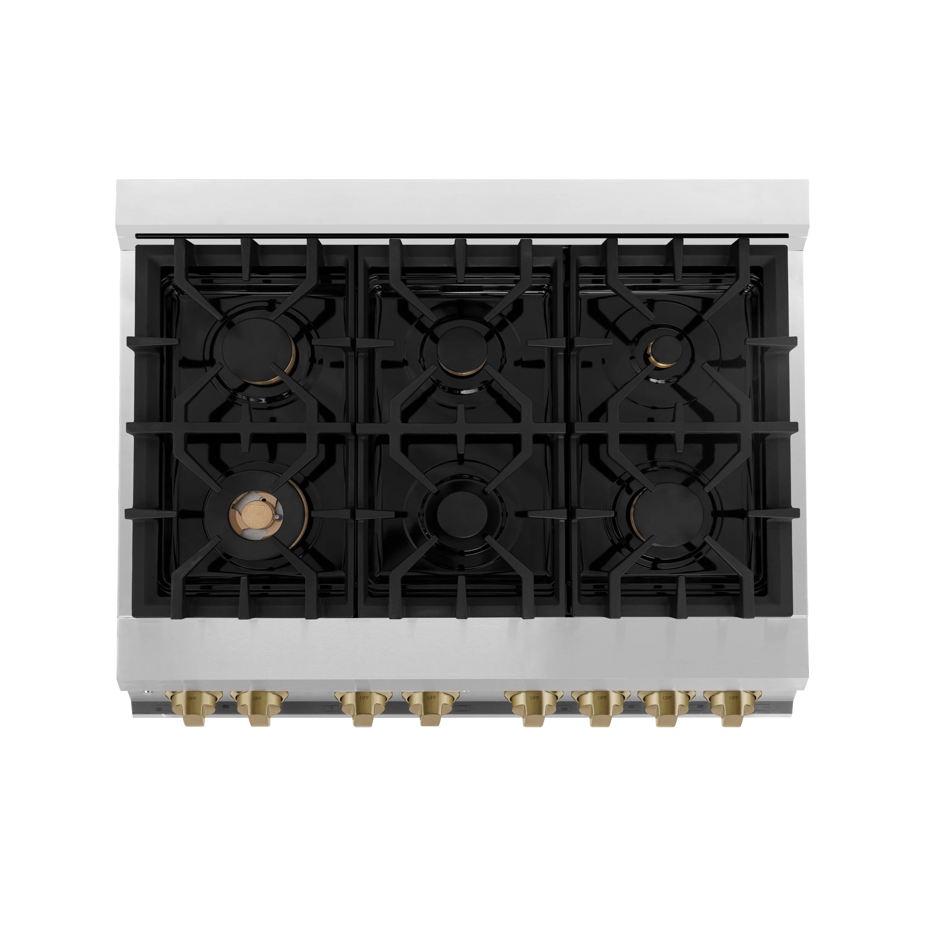 ZLINE Autograph Edition 36 in. 4.6 cu. ft. Legacy Dual Fuel Range with 6 Burner Gas Cooktop and Electric Convection Oven in Stainless Steel and Champagne Bronze Accents (RAZ-36-CB) - Image 3