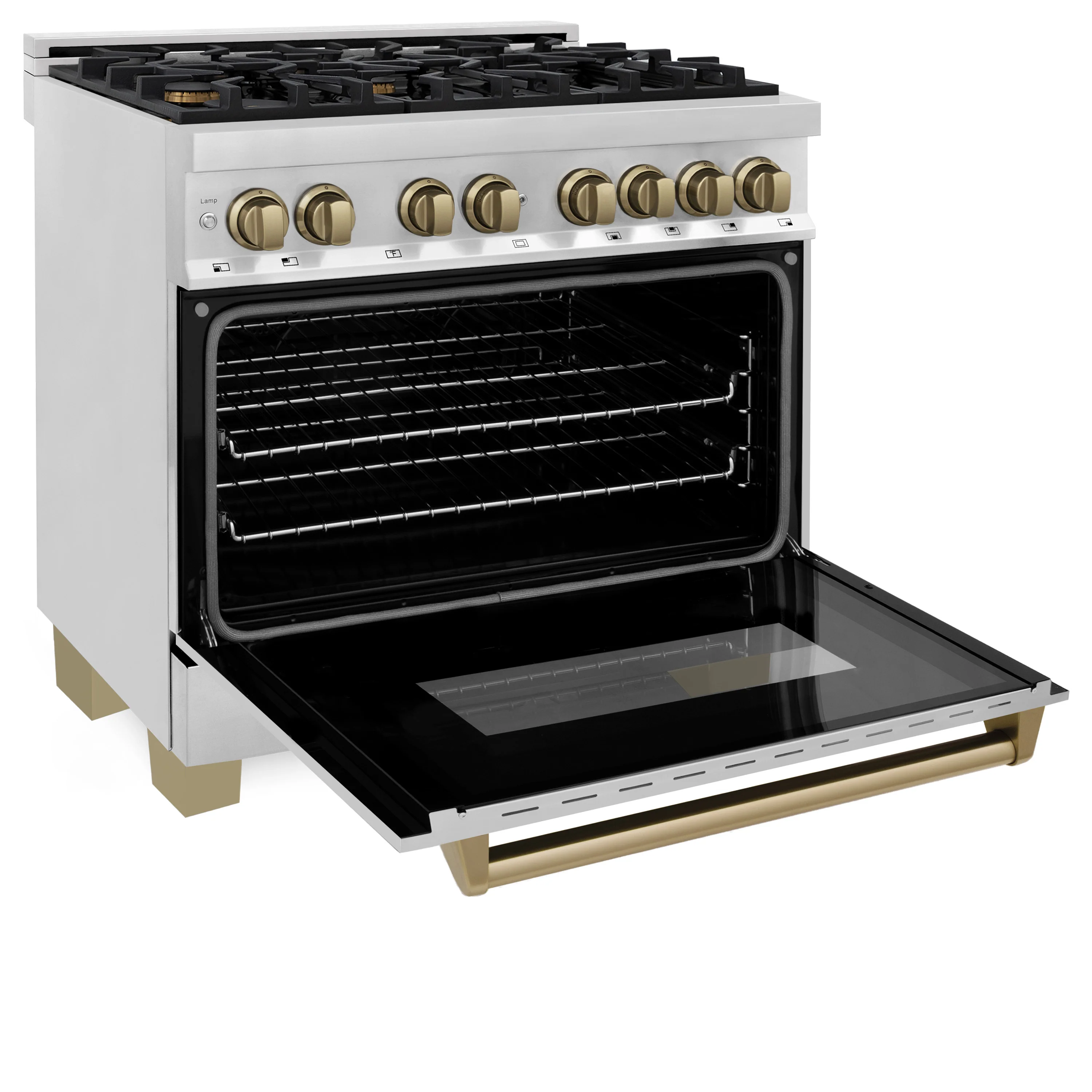 ZLINE Autograph Edition 36 in. 4.6 cu. ft. Legacy Dual Fuel Range with 6 Burner Gas Cooktop and Electric Convection Oven in Stainless Steel and Champagne Bronze Accents (RAZ-36-CB) - Image 9