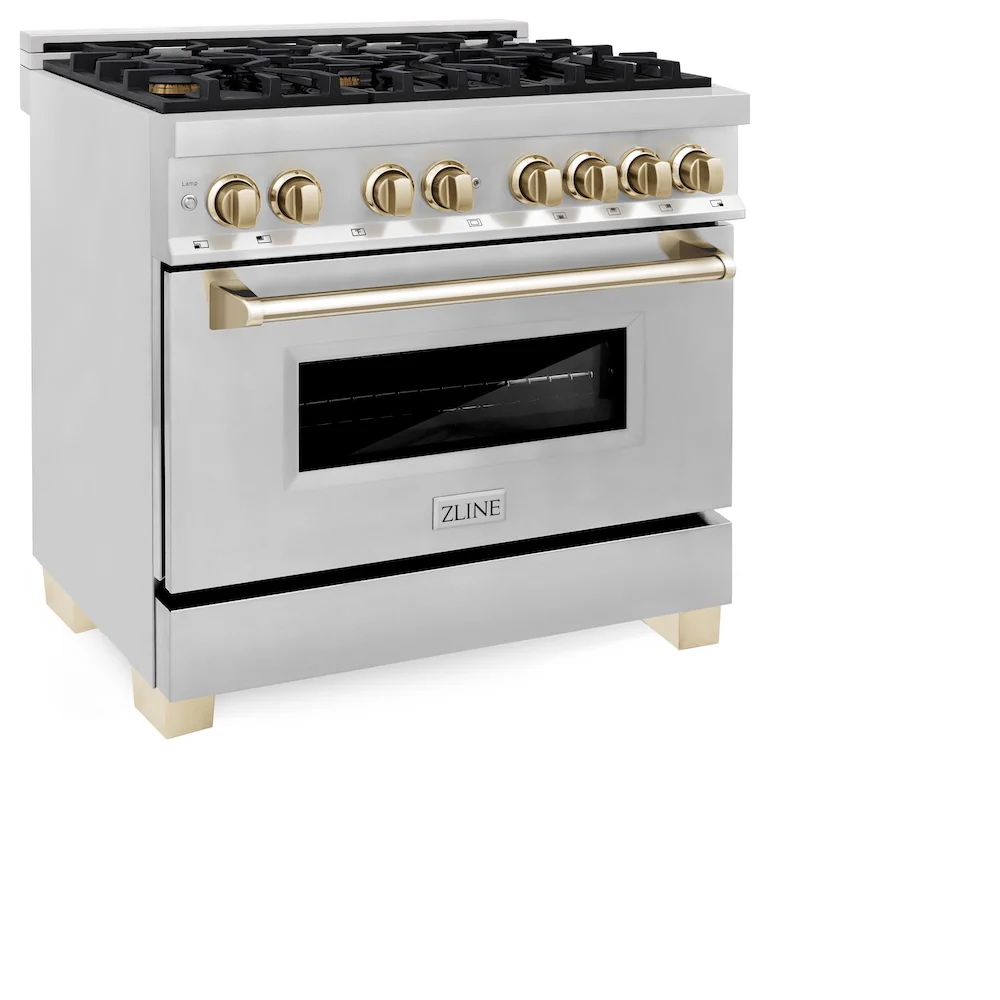 ZLINE Autograph Edition 36 in. 4.6 cu. ft. Legacy Dual Fuel Range with 6 Burner Gas Cooktop and Electric Convection Oven in Stainless Steel and Polished Gold Accents (RAZ-36-G) - Image 6