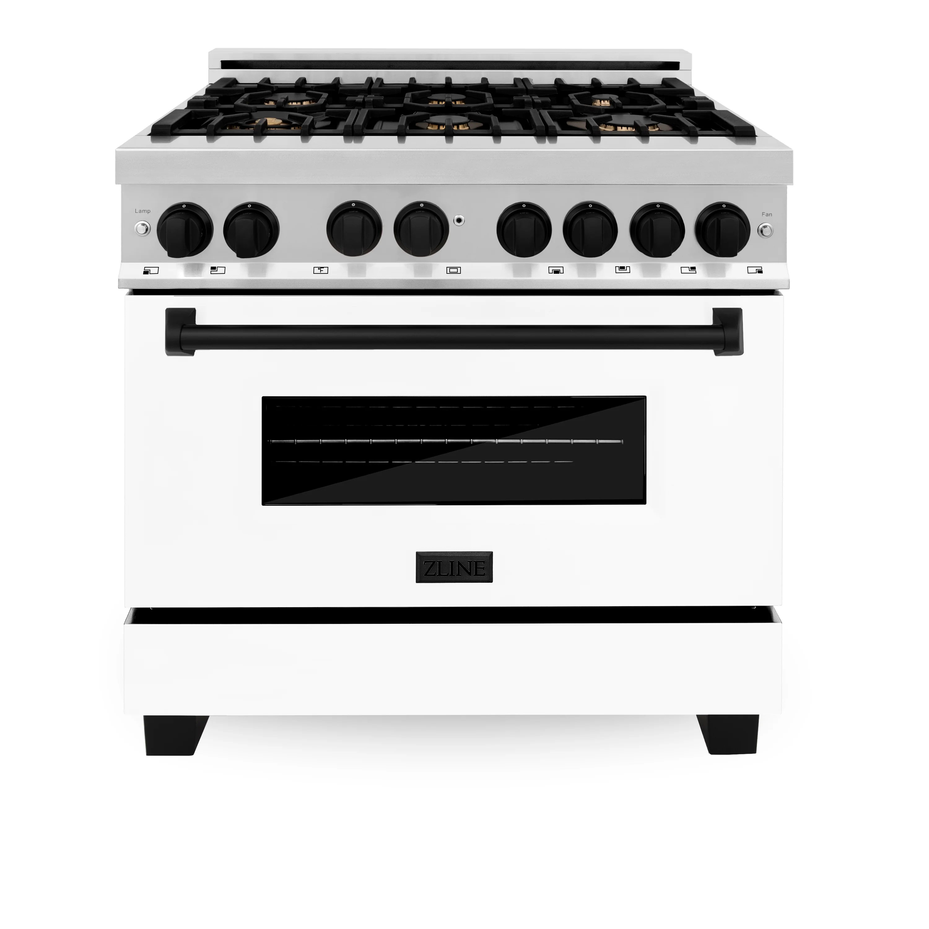 ZLINE Autograph Edition 36 in. 4.6 cu. ft. Legacy Dual Fuel Range with 6 Burner Gas Cooktop and Electric Convection Oven in Stainless Steel with White Matte Door and Matte Black Accents (RAZ-WM-36-MB) - Image 3