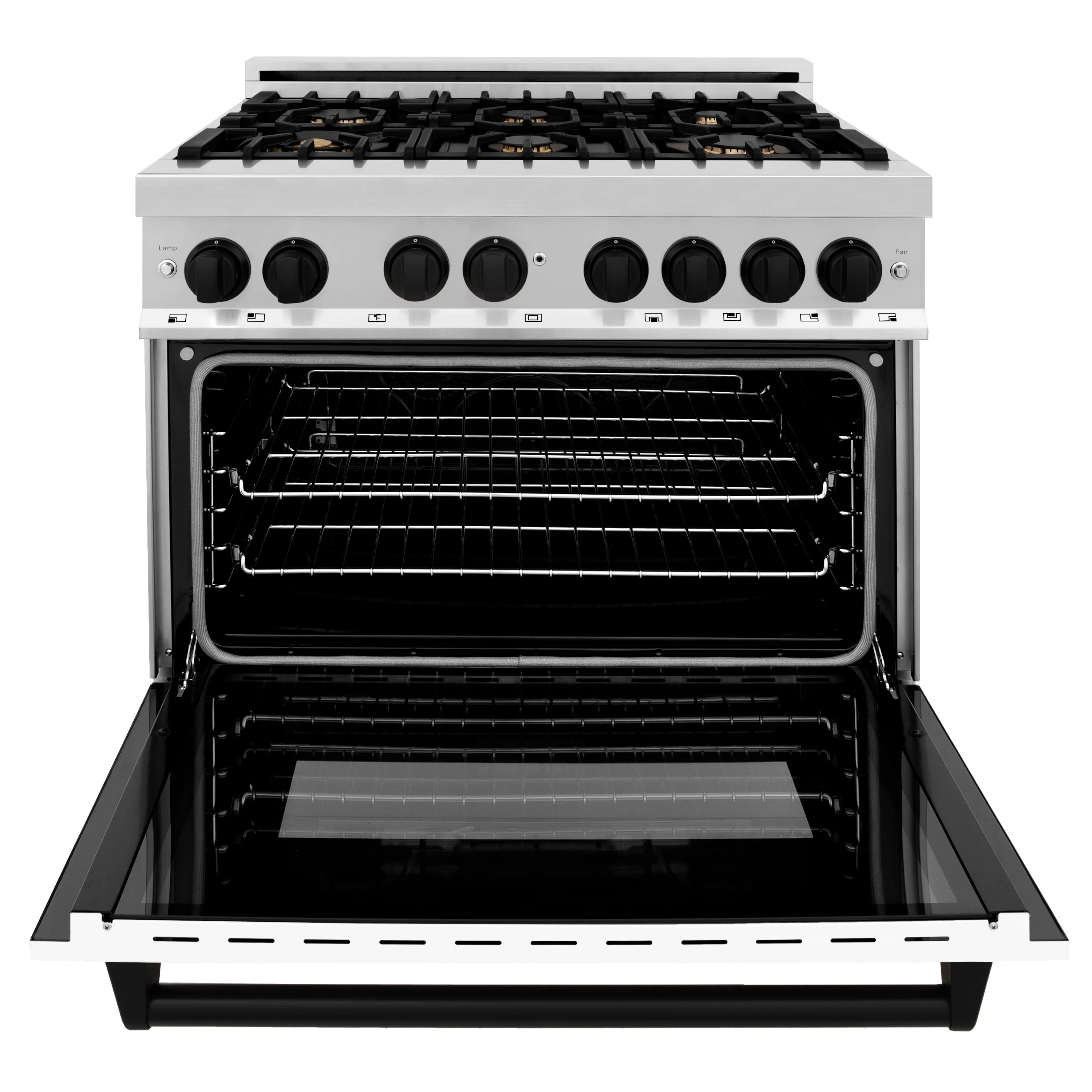 ZLINE Autograph Edition 36 in. 4.6 cu. ft. Legacy Dual Fuel Range with 6 Burner Gas Cooktop and Electric Convection Oven in Stainless Steel with White Matte Door and Matte Black Accents (RAZ-WM-36-MB) - Image 6
