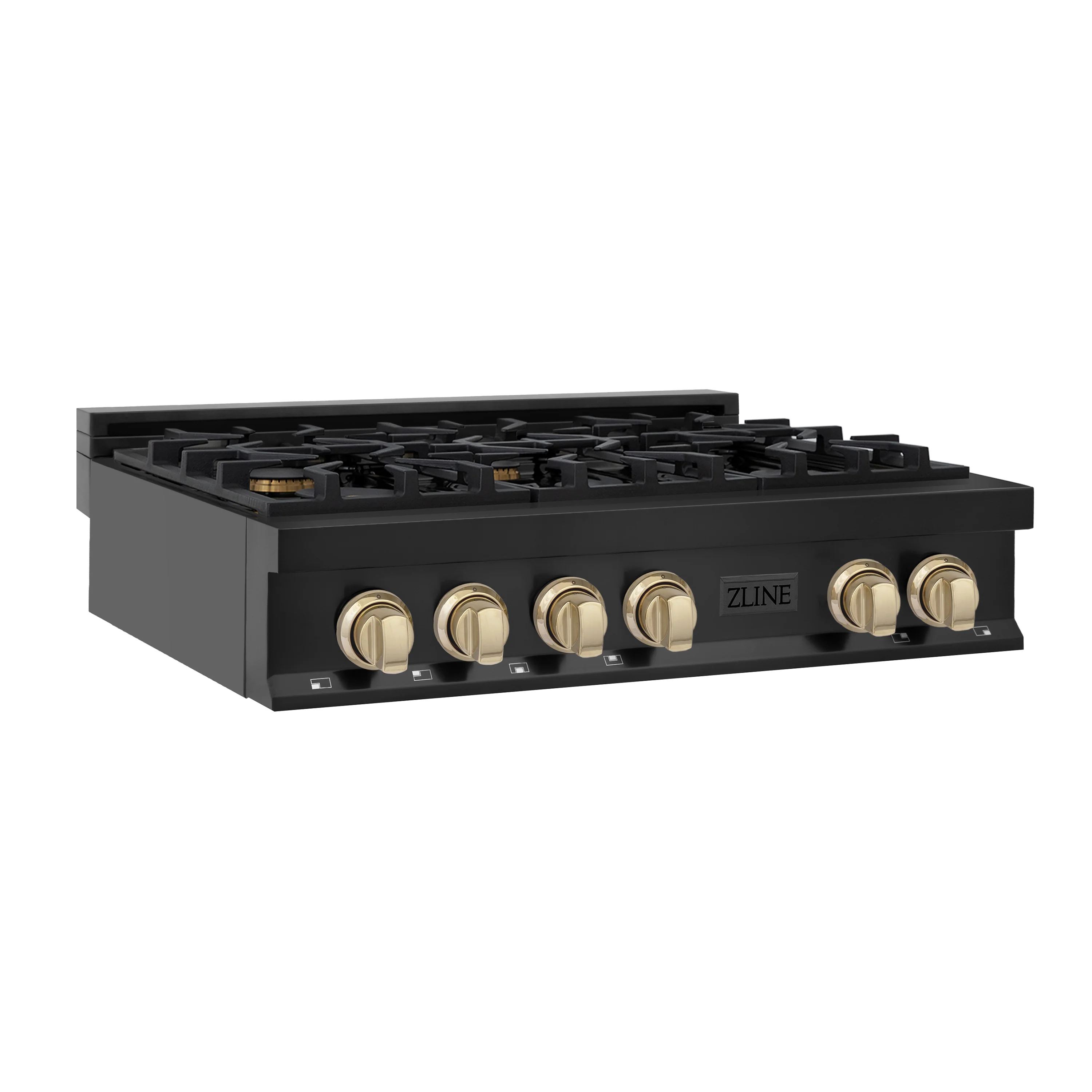 ZLINE Autograph Edition 36 in. Classic Gas Rangetop with 6 Burners and Porcelain Cooktop in Black Stainless Steel with Polished Gold Accents (RTBZ-36-G) - Image 3