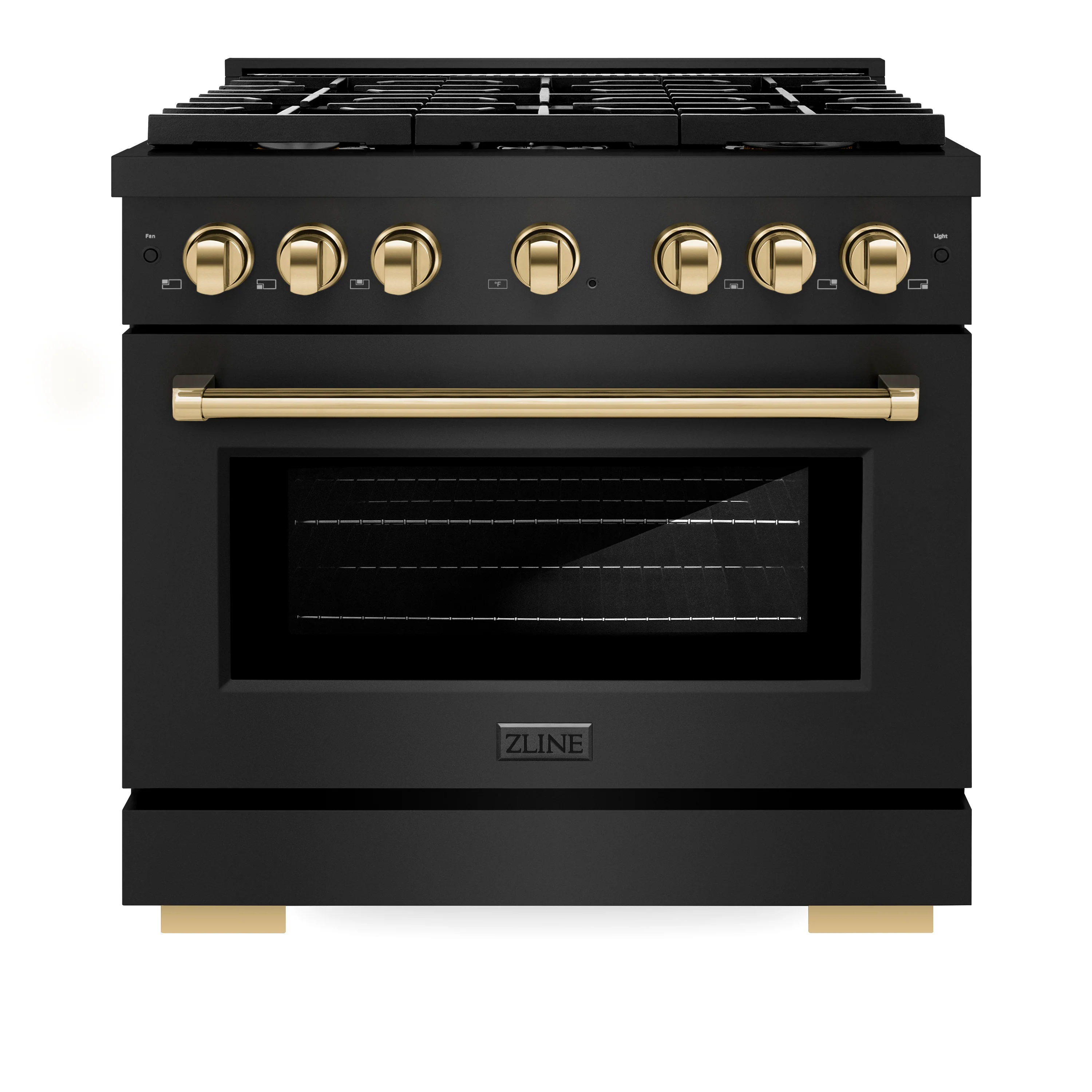 ZLINE Autograph Edition 36 in. 5.2 cu. ft. Paramount Dual Fuel Range with 6 Burner Gas Cooktop and Electric Convection Oven in Black Stainless Steel with Polished Gold Accents (SDRBZ-36-G) - Image 2