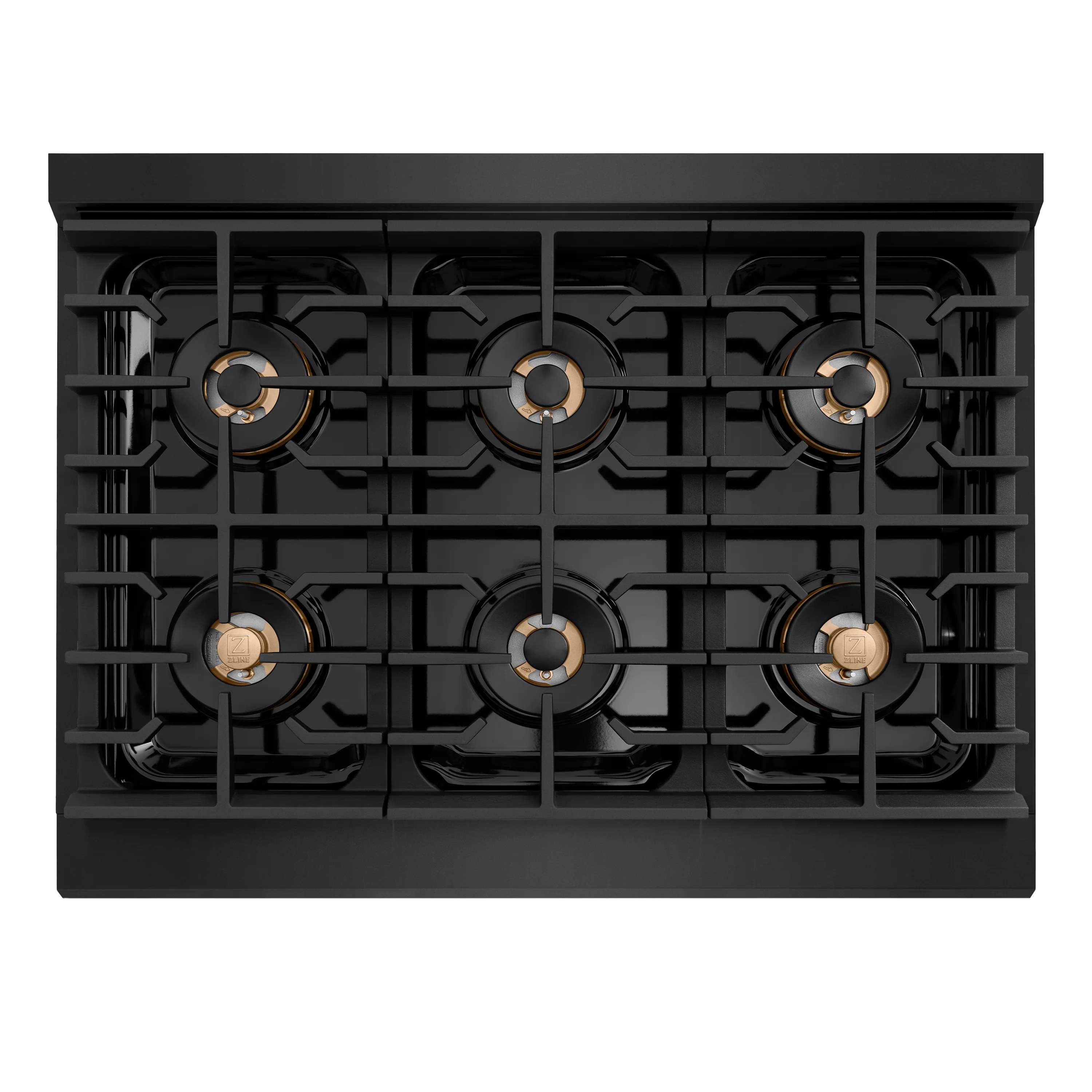 ZLINE Autograph Edition 36 in. 5.2 cu. ft. Paramount Dual Fuel Range with 6 Burner DuoPro™ Cooktop and Electric Convection Oven in Black Stainless Steel with Polished Gold Helix Handle and Accents (PSDRBZ-36-KG) - Image 2