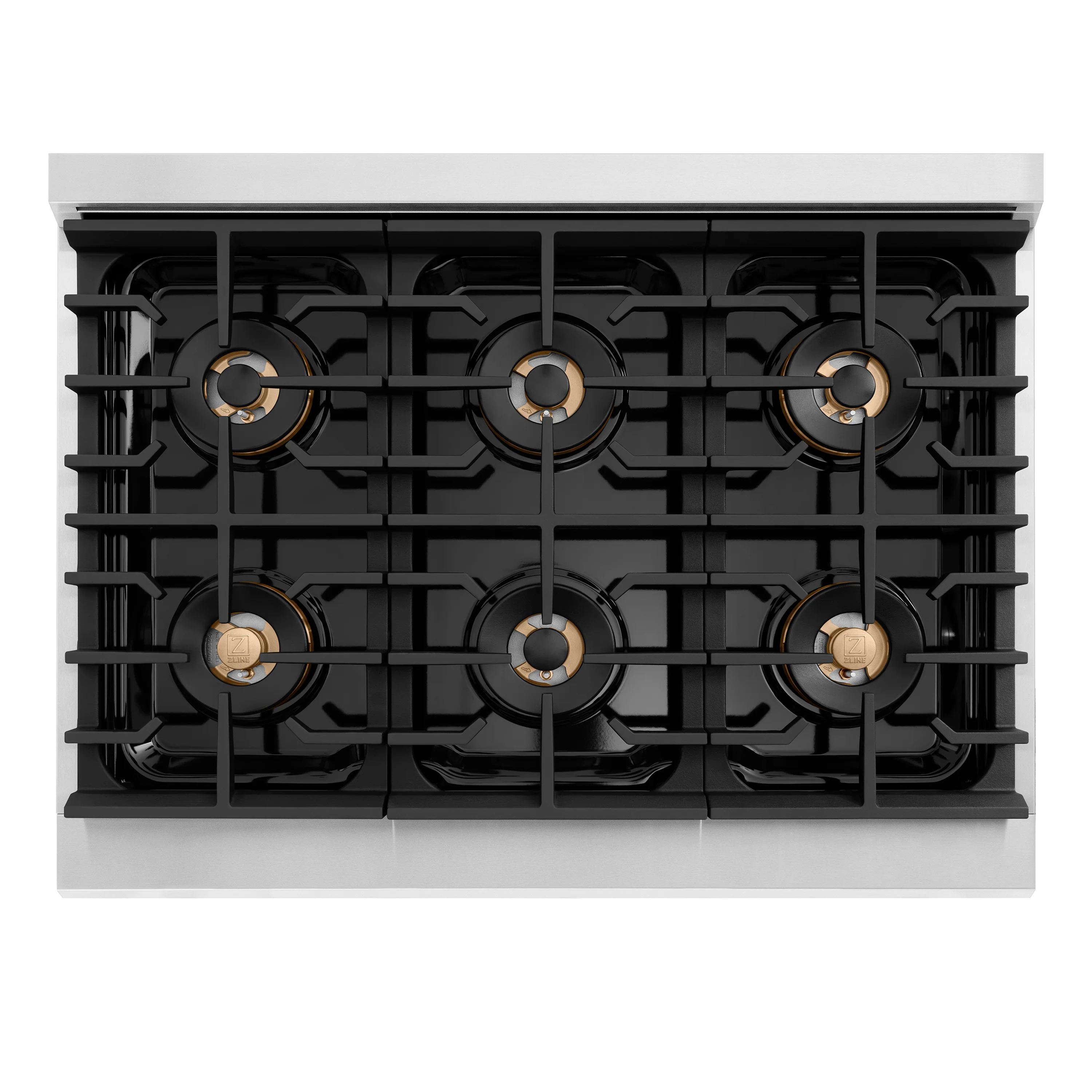 ZLINE Autograph Edition 36 in. 5.2 cu. ft. Paramount Dual Fuel Range with 6 Burner DuoPro™ Cooktop and Electric Convection Oven in Stainless Steel with Champagne Bronze Helix Handle and Accents (PSDRZ-36-KCB) - Image 3