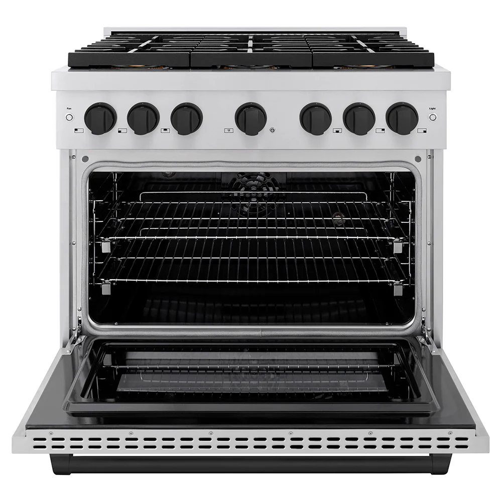 ZLINE Autograph Edition 36 in. 5.2 cu. ft. Paramount Dual Fuel Range with 6 Burner DuoPro™ Cooktop and Electric Convection Oven in Stainless Steel and Matte Black Accents (PSDRZ-36-MB) - Image 3