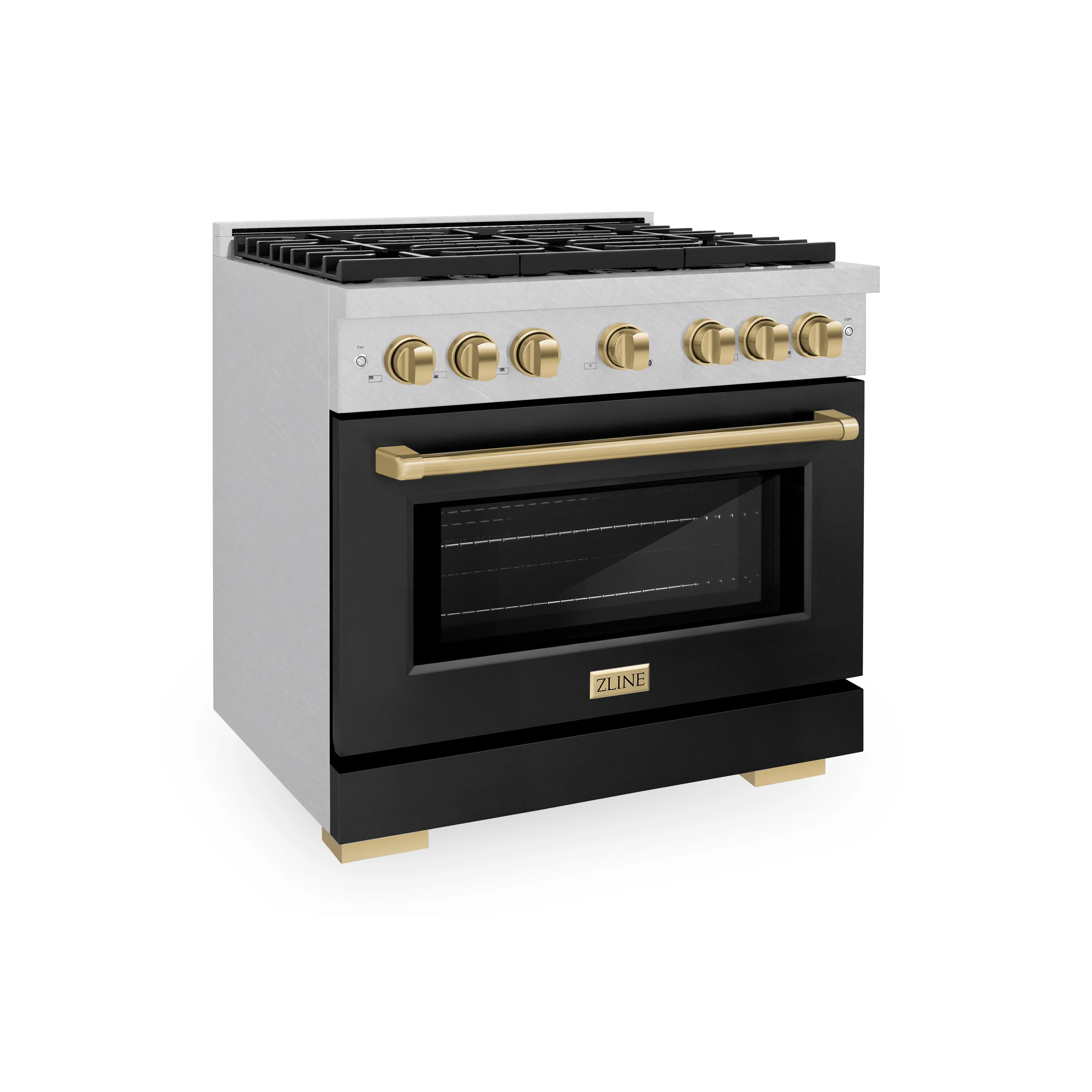 ZLINE Autograph Edition 36 in. 5.2 cu. ft. Paramount Dual Fuel Range with 6 Burner Gas Cooktop and Electric Convection Oven in Satin Stainless Steel with Black Matte Door and Champagne Bronze Accents (SDRSZ-BLM-36-CB) - Image 3