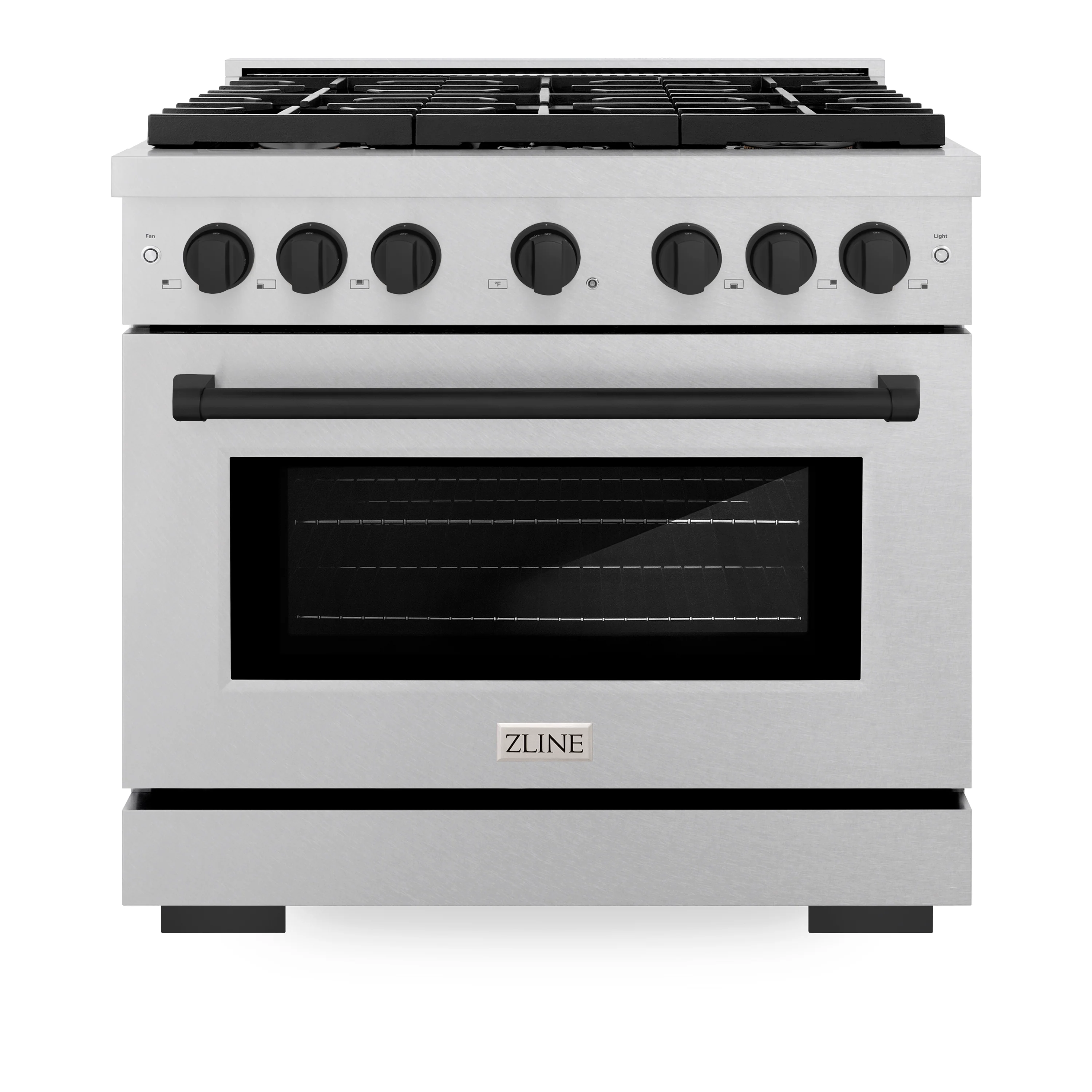 ZLINE Autograph Edition 36 in. 5.2 cu. ft. Paramount Dual Fuel Range with 6 Burner Gas Cooktop and Electric Convection Oven in Satin Stainless Steel with Matte Black Accents (SDRSZ-36-MB) - Image 5