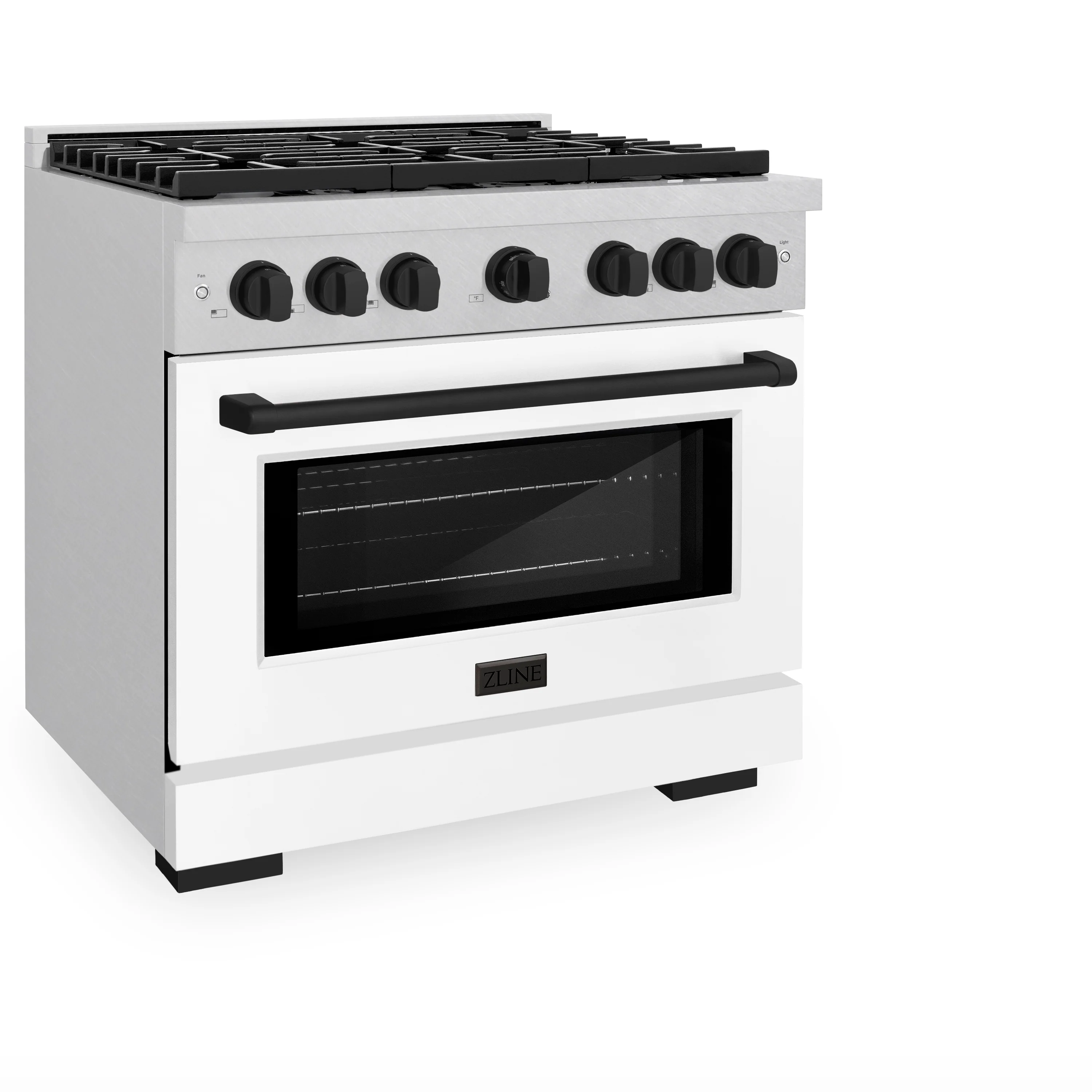ZLINE Autograph Edition 36 in. 5.2 cu. ft. Paramount Dual Fuel Range with 6 Burner Gas Cooktop and Electric Convection Oven in Satin Stainless Steel with White Matte Door and Matte Black Accents (SDRSZ-WM-36-MB)