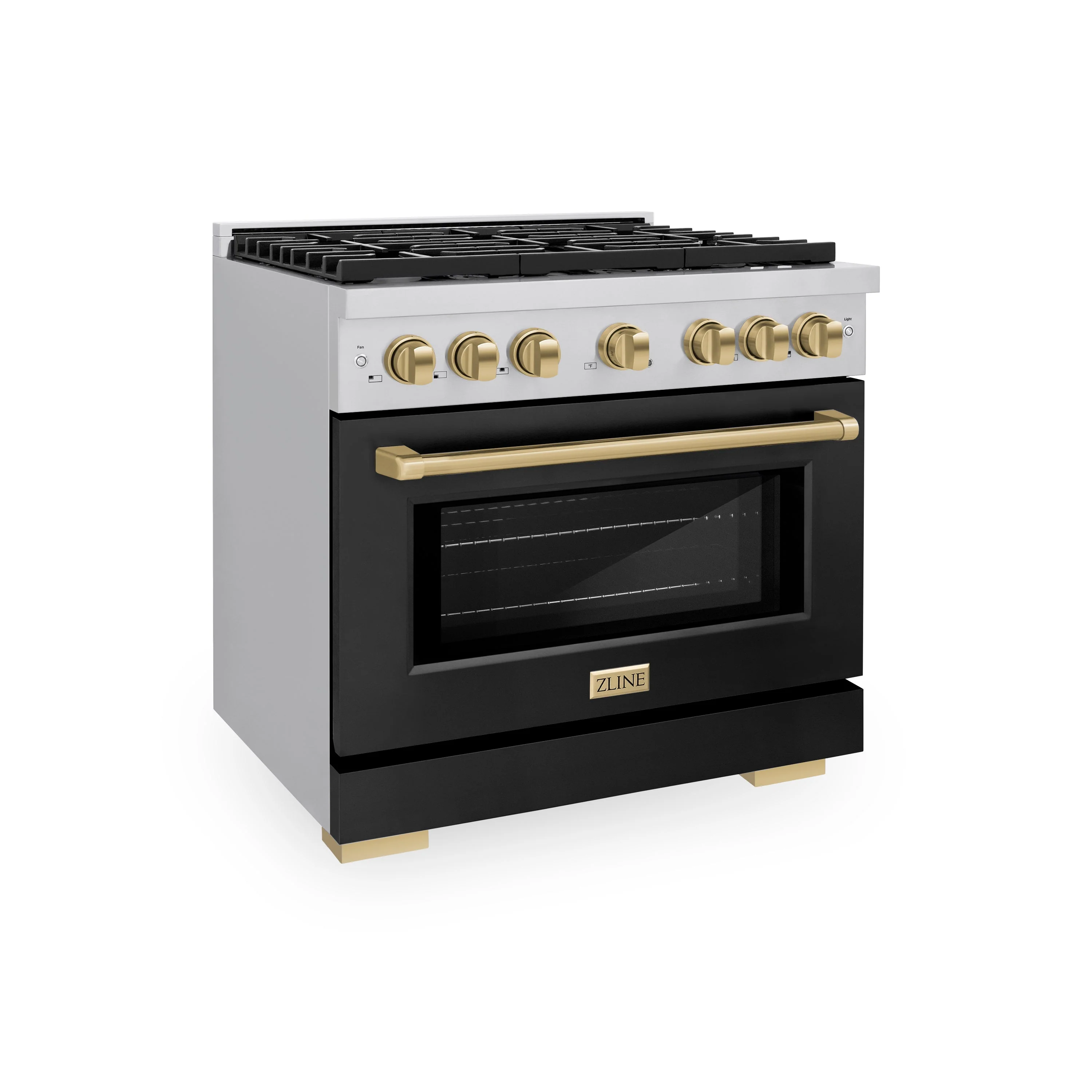 ZLINE Autograph Edition 36 in. 5.2 cu. ft. Paramount Dual Fuel Range with 6 Burner Gas Cooktop and Electric Convection Oven in Stainless Steel with Black Matte Door and Champagne Bronze Accents (SDRZ-BLM-36-CB) - Image 3