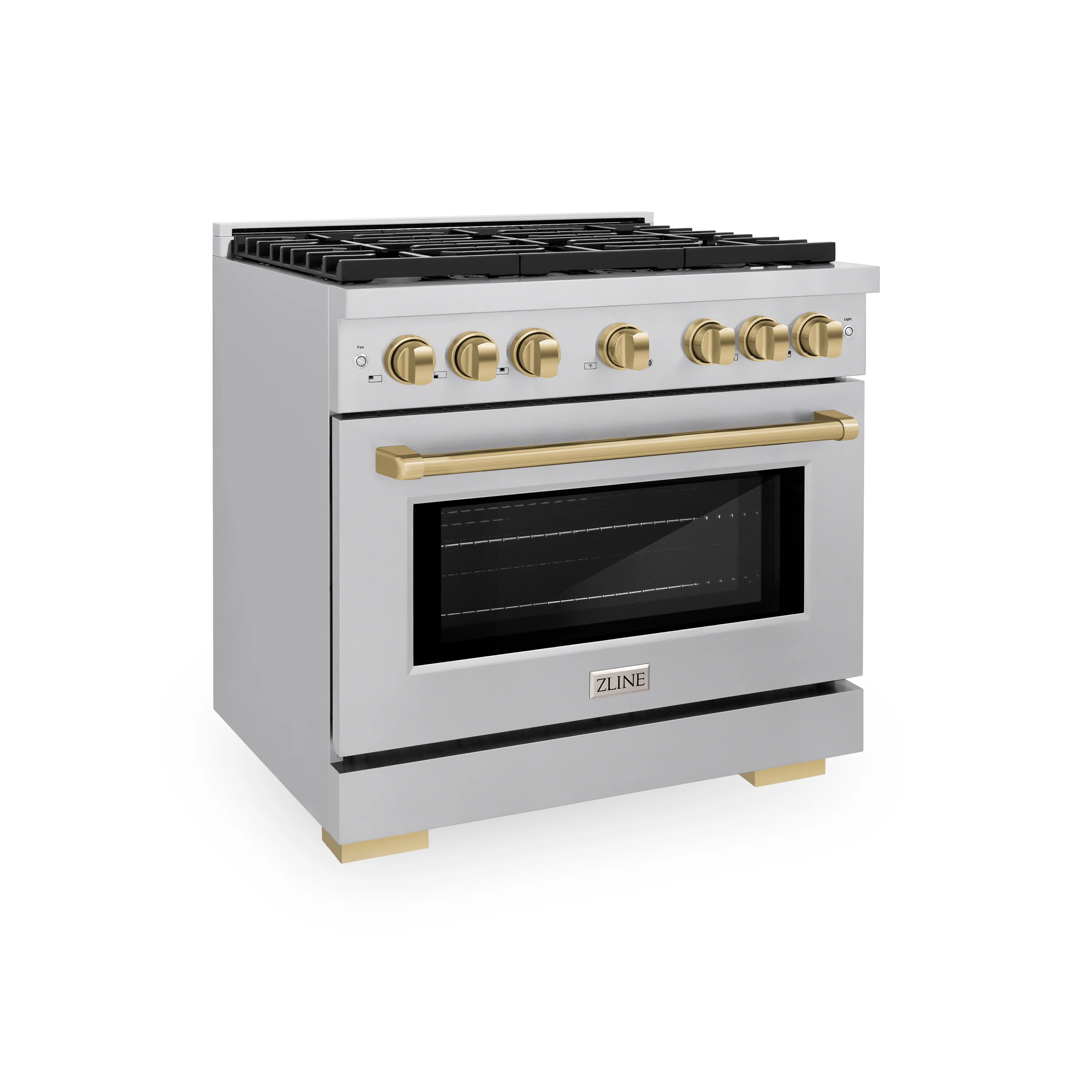 ZLINE Autograph Edition 36 in. 5.2 cu. ft. Paramount Dual Fuel Range with 6 Burner Gas Cooktop and Electric Convection Oven in Stainless Steel with Champagne Bronze Accents (SDRZ-36-CB) - Image 4