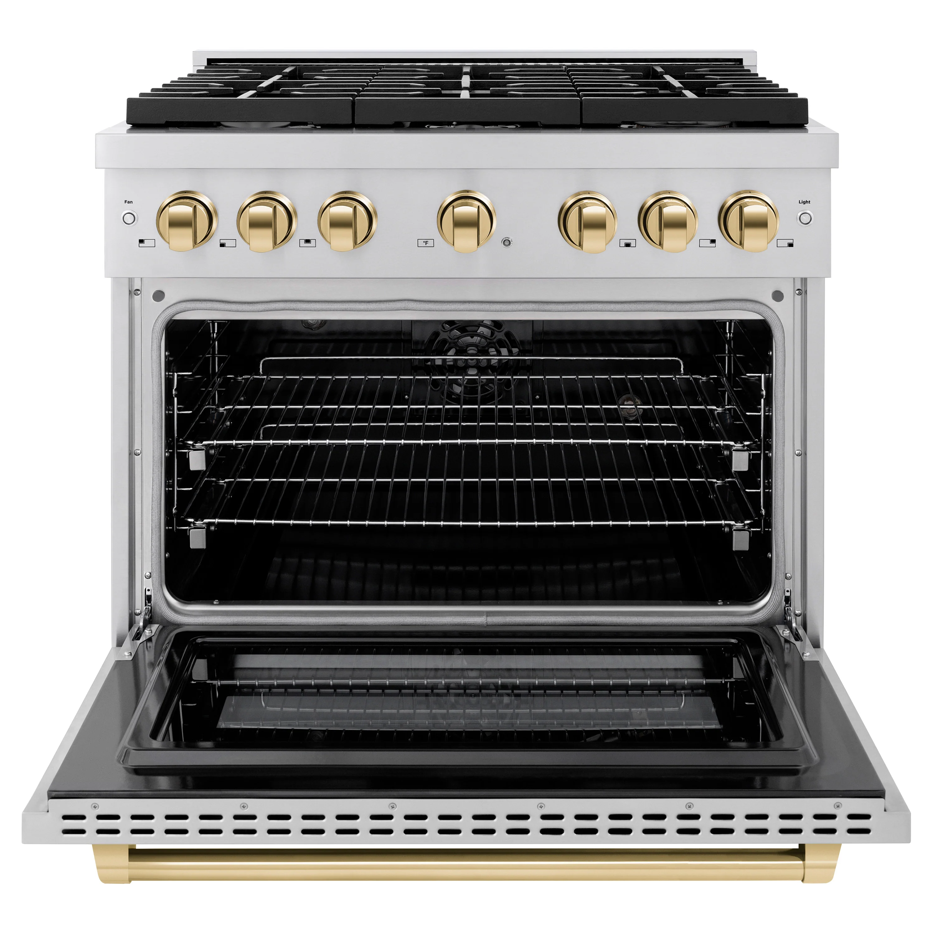 ZLINE Autograph Edition 36 in. 5.2 cu. ft. Paramount Dual Fuel Range with 6 Burner Gas Cooktop and Electric Convection Oven in Stainless Steel with Polished Gold Accents (SDRZ-36-G) - Image 3