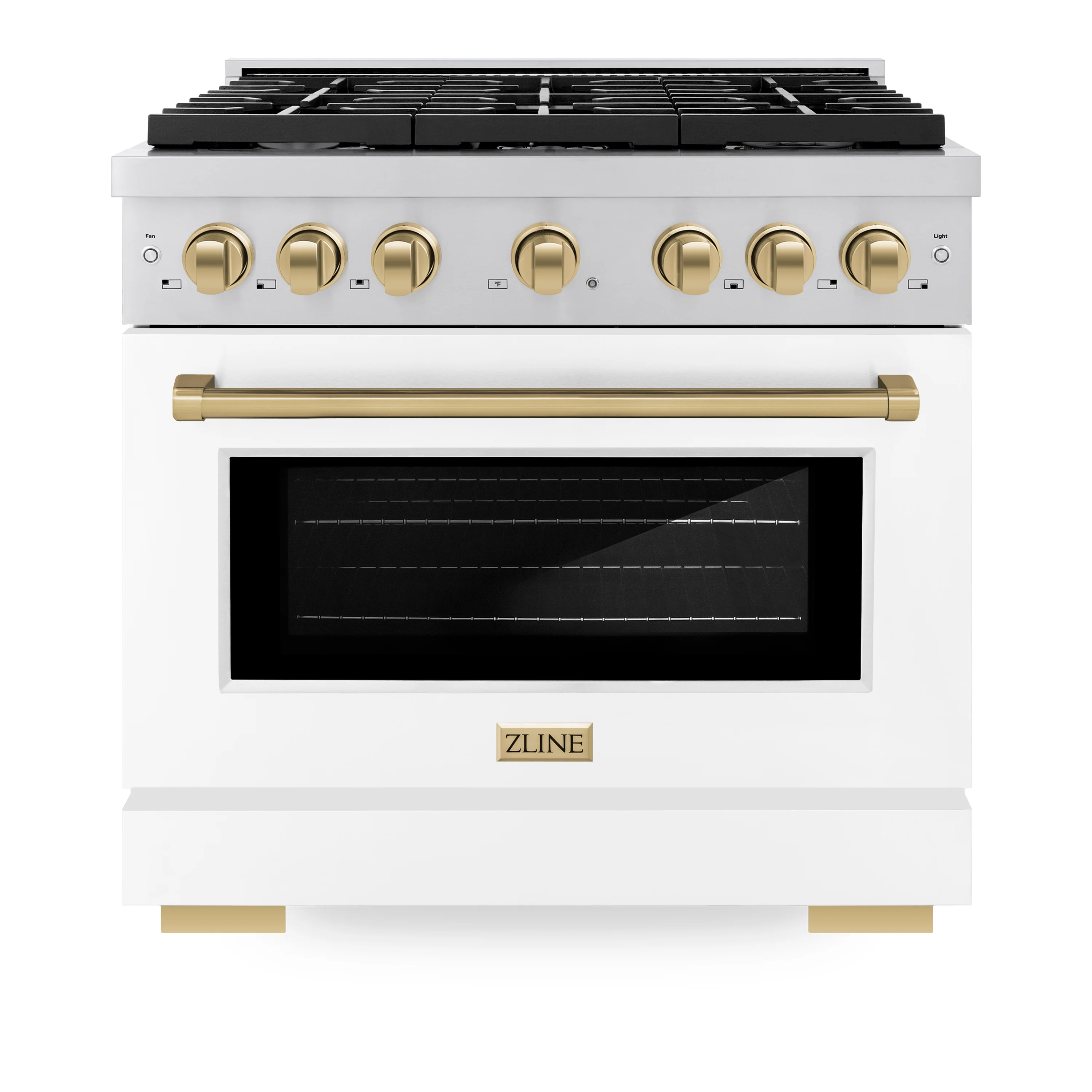 ZLINE Autograph Edition 36 in. 5.2 cu. ft. Paramount Dual Fuel Range with 6 Burner Gas Cooktop and Electric Convection Oven in Stainless Steel with White Matte Door and Champagne Bronze Accents (SDRZ-WM-36-CB) - Image 2