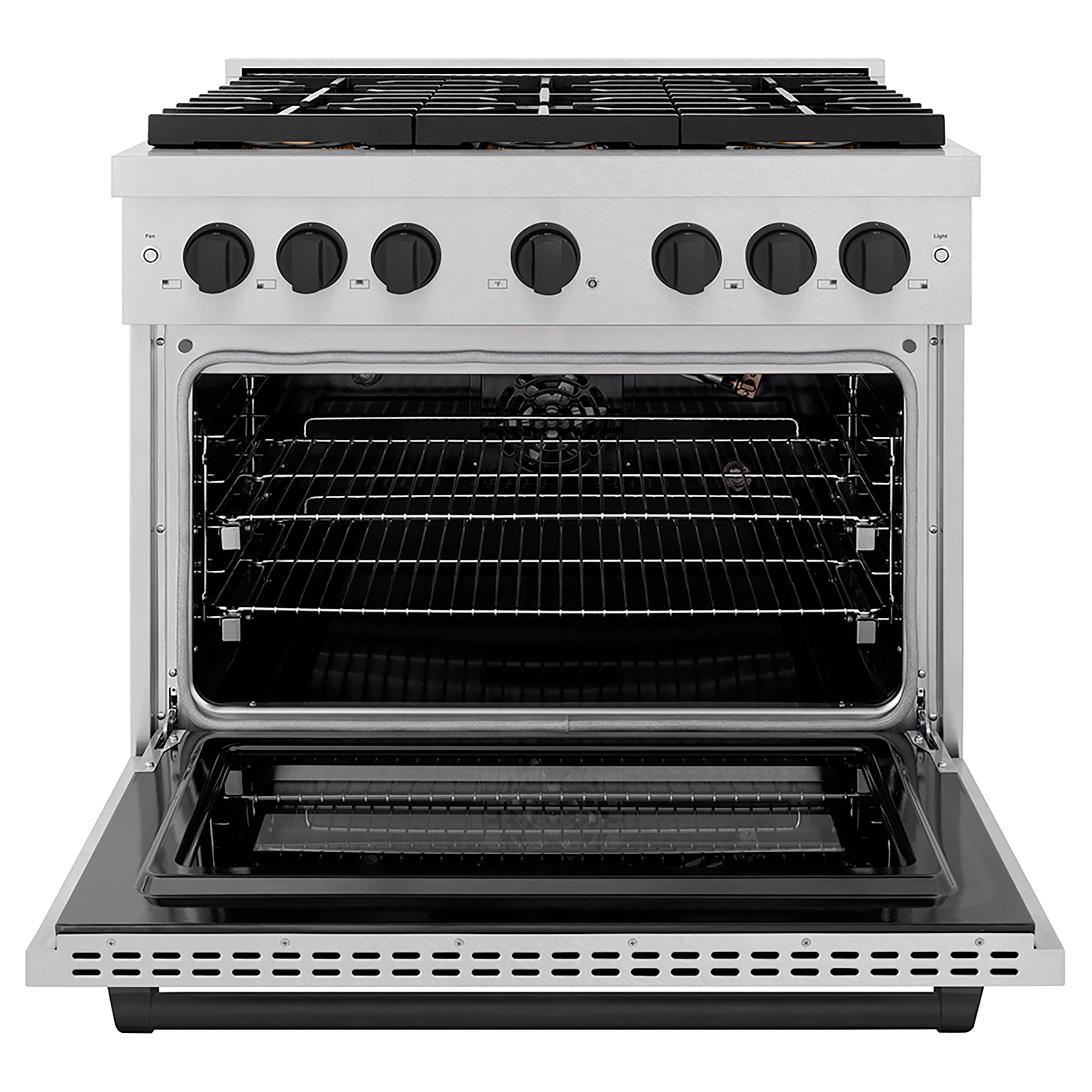 ZLINE Autograph Edition 36 in. 5.2 cu. ft. Paramount Gas Range with 6 Burner DuoPro™ Cooktop and Convection Gas Oven in Satin Stainless Steel and Matte Black Accents (PSGRSZ-36-MB) - Image 3