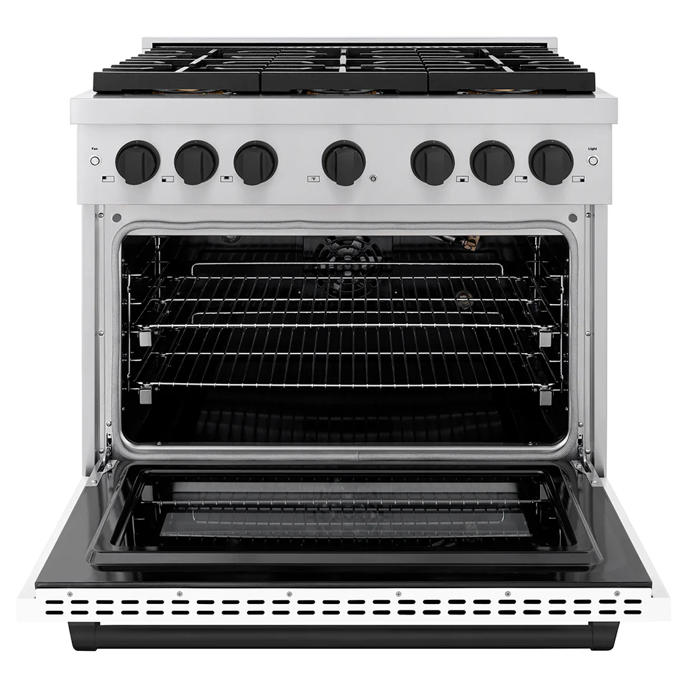 ZLINE Autograph Edition 36 in. 5.2 cu. ft. Paramount Gas Range with 6 Burner DuoPro™ Cooktop and Convection Gas Oven with White Matte Door and Matte Black Accents (PSGRZ-WM-36-MB) - Image 3