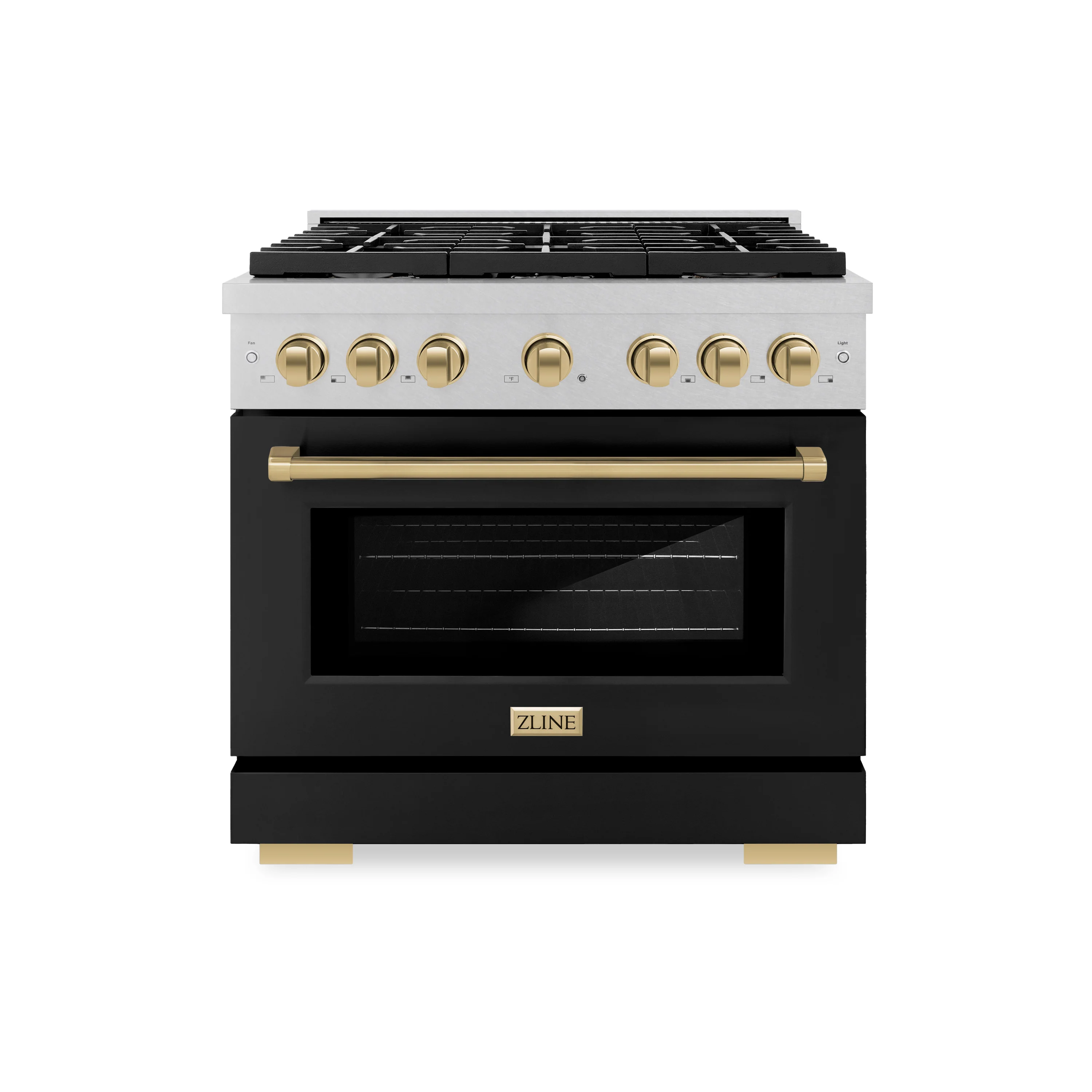 ZLINE Autograph Edition 36 in. 5.2 cu. ft. Paramount Gas Range with 6 Burner Cooktop and Convection Gas Oven in Satin Stainless Steel with Black Matte Door and Champagne Bronze Accents (SGRSZ-BLM-36-CB) - Image 4