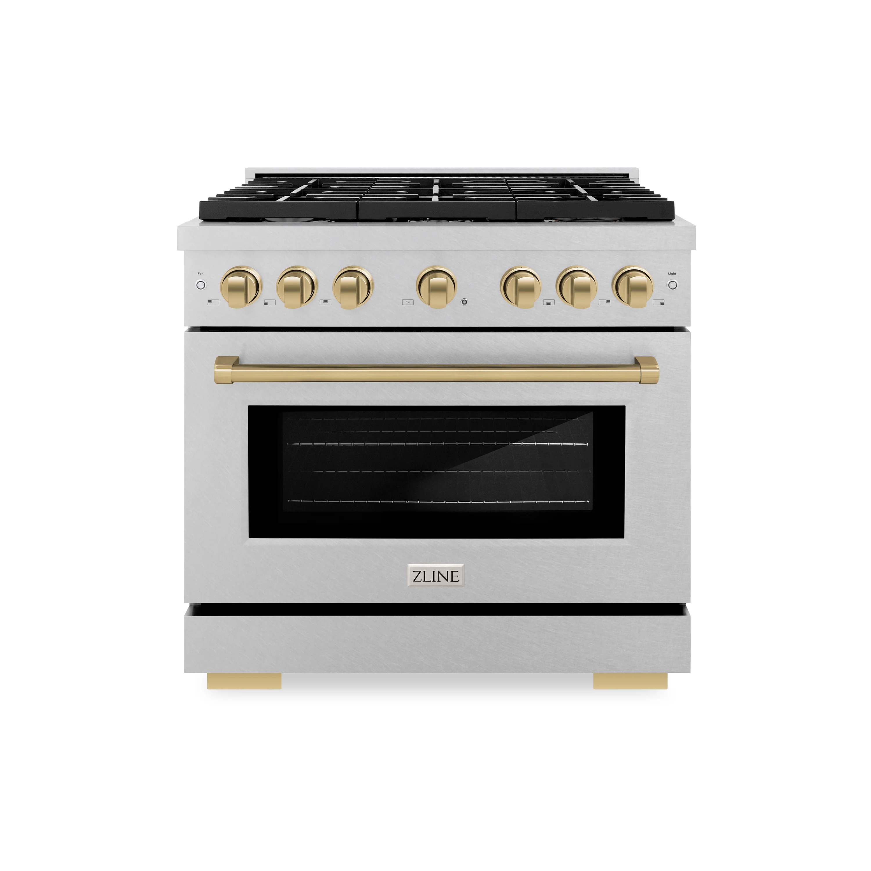 ZLINE Autograph Edition 36 in. 5.2 cu. ft. Paramount Gas Range with 6 Burner Cooktop and Convection Gas Oven in Satin Stainless Steel and Champagne Bronze Accents (SGRSZ-36-CB) - Image 4
