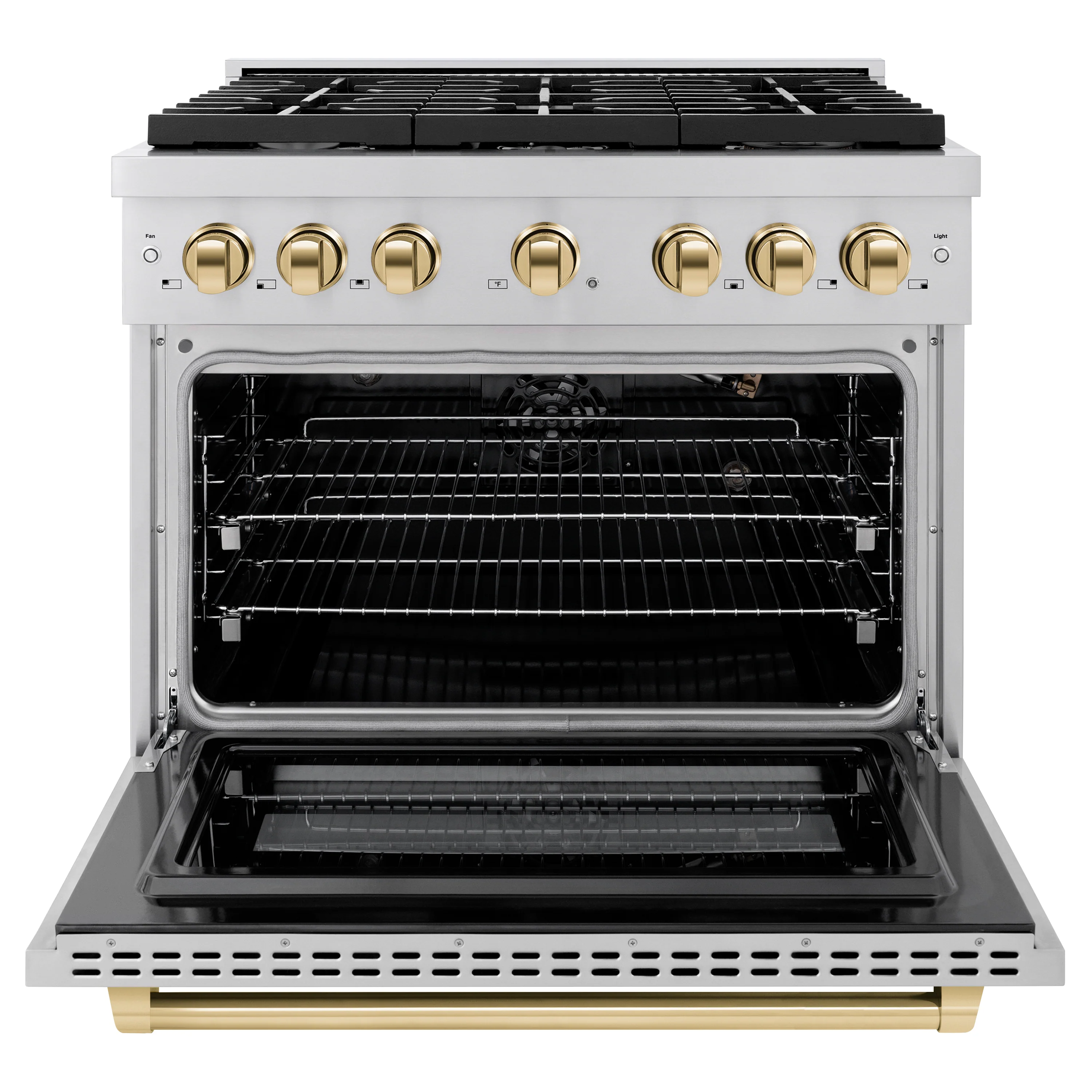 ZLINE Autograph Edition 36 in. 5.2 cu. ft. Paramount Gas Range with 6 Burner Cooktop and Convection Gas Oven in Stainless Steel and Polished Gold Accents (SGRZ-36-G) - Image 3