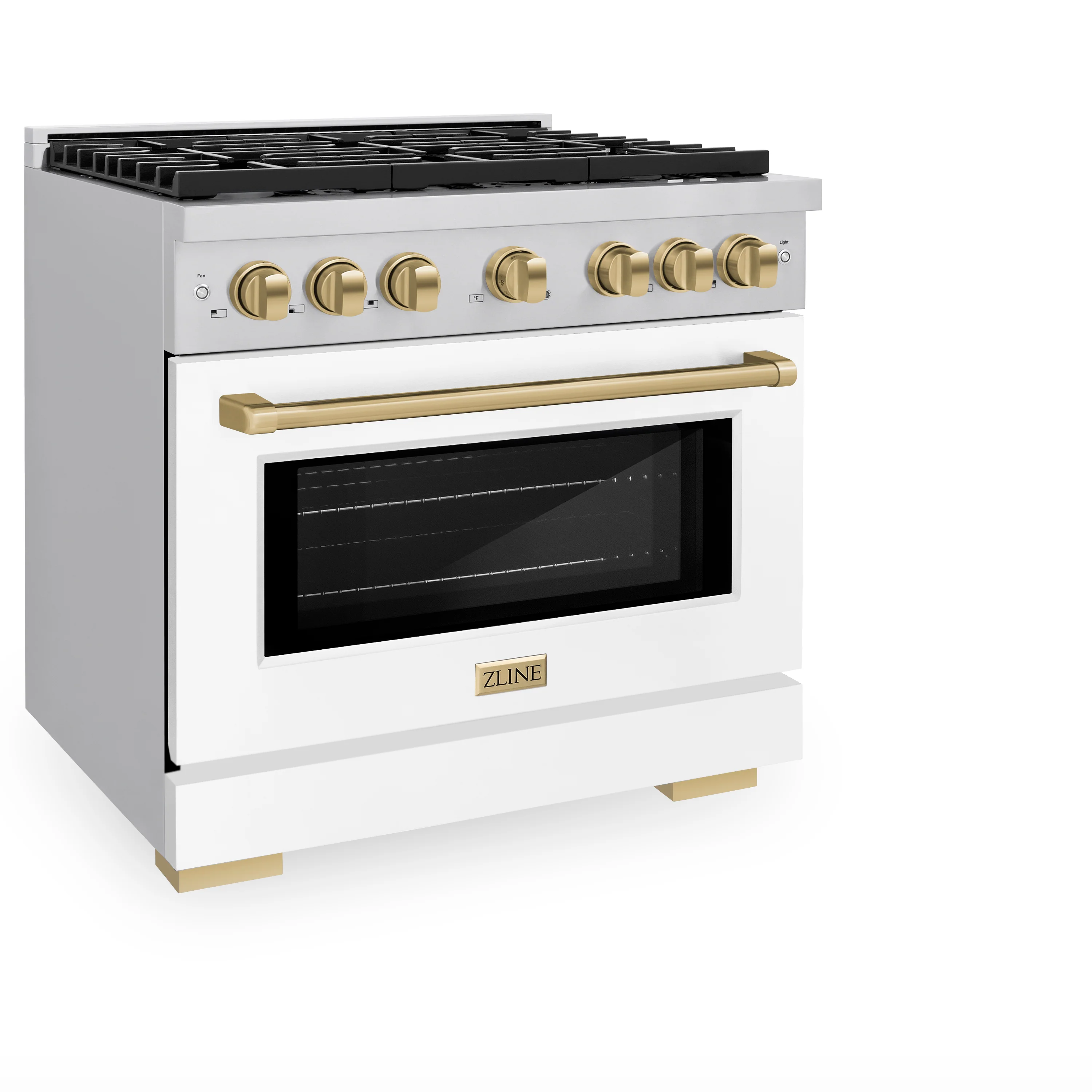 ZLINE Autograph Edition 36 in. 5.2 cu. ft. Paramount Gas Range with 6 Burner Cooktop and Convection Gas Oven in Stainless Steel with White Matte Door and Champagne Bronze Accents (SGRZ-WM-36-CB) - Image 5