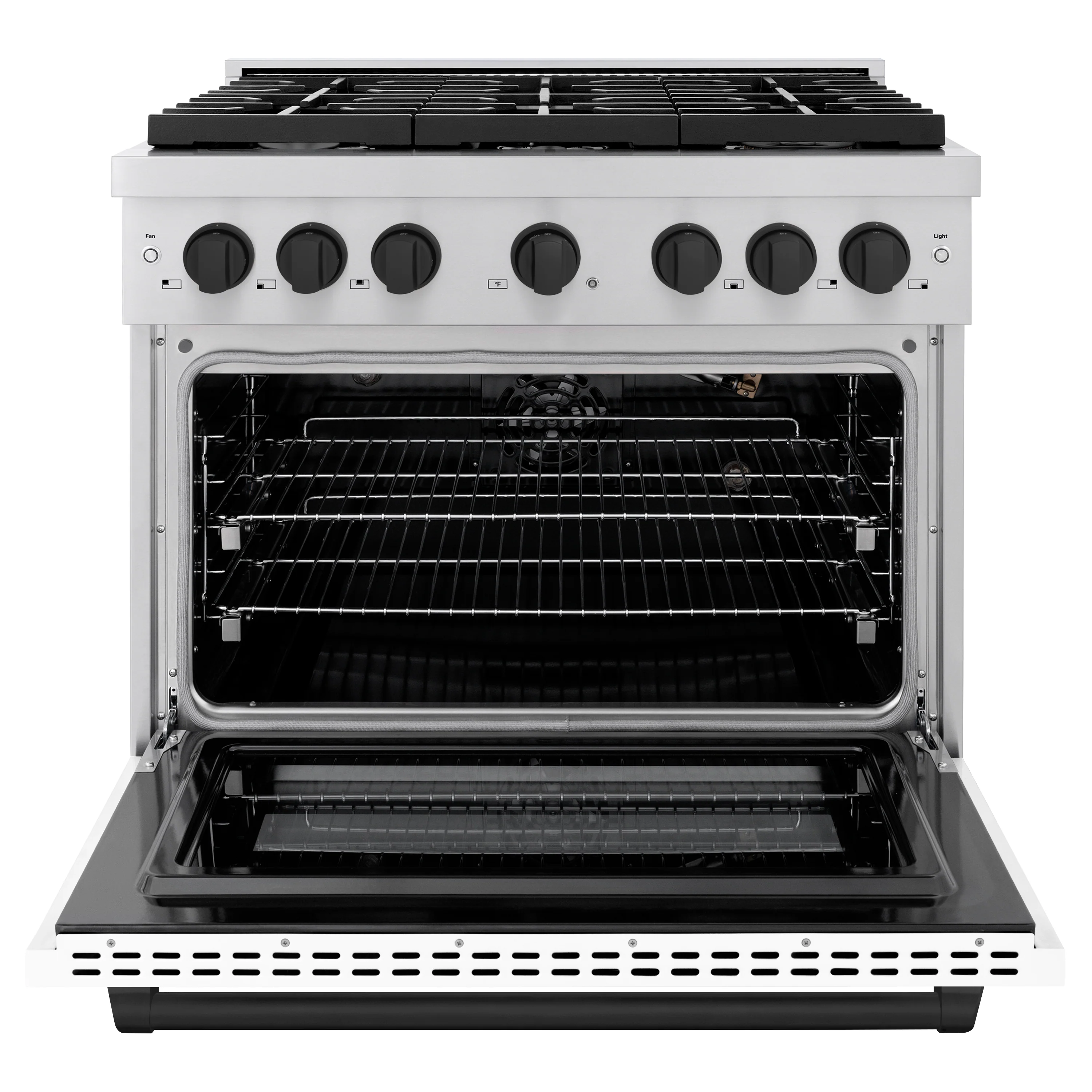 ZLINE Autograph Edition 36 in. 5.2 cu. ft. Paramount Gas Range with 6 Burner Cooktop and Convection Gas Oven in Stainless Steel with White Matte Door and Matte Black Accents (SGRZ-WM-36-MB) - Image 3