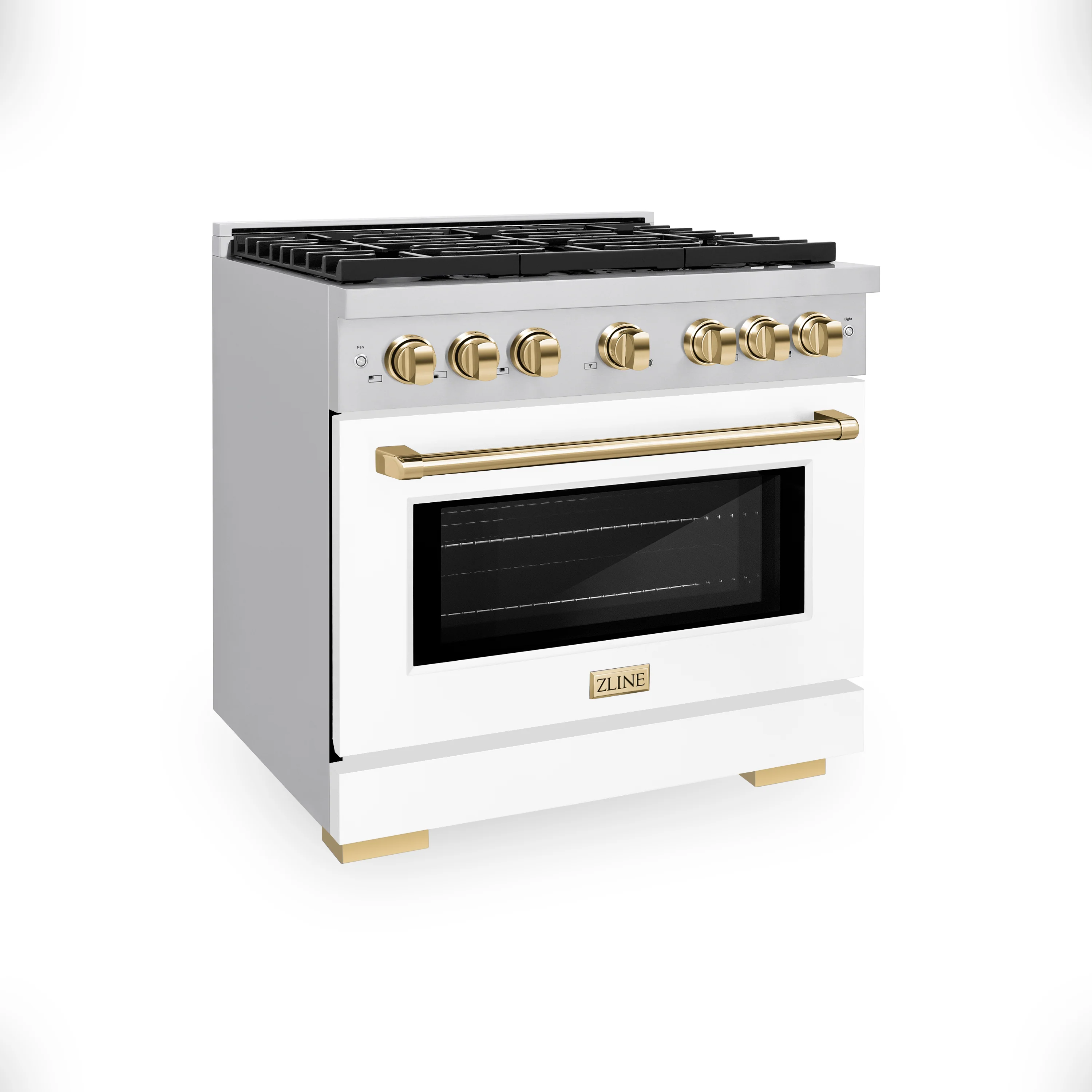 ZLINE Autograph Edition 36 in. 5.2 cu. ft. Paramount Gas Range with 6 Burner Cooktop and Convection Gas Oven in Stainless Steel with White Matte Door and Polished Gold Accents (SGRZ-WM-36-G) - Image 4