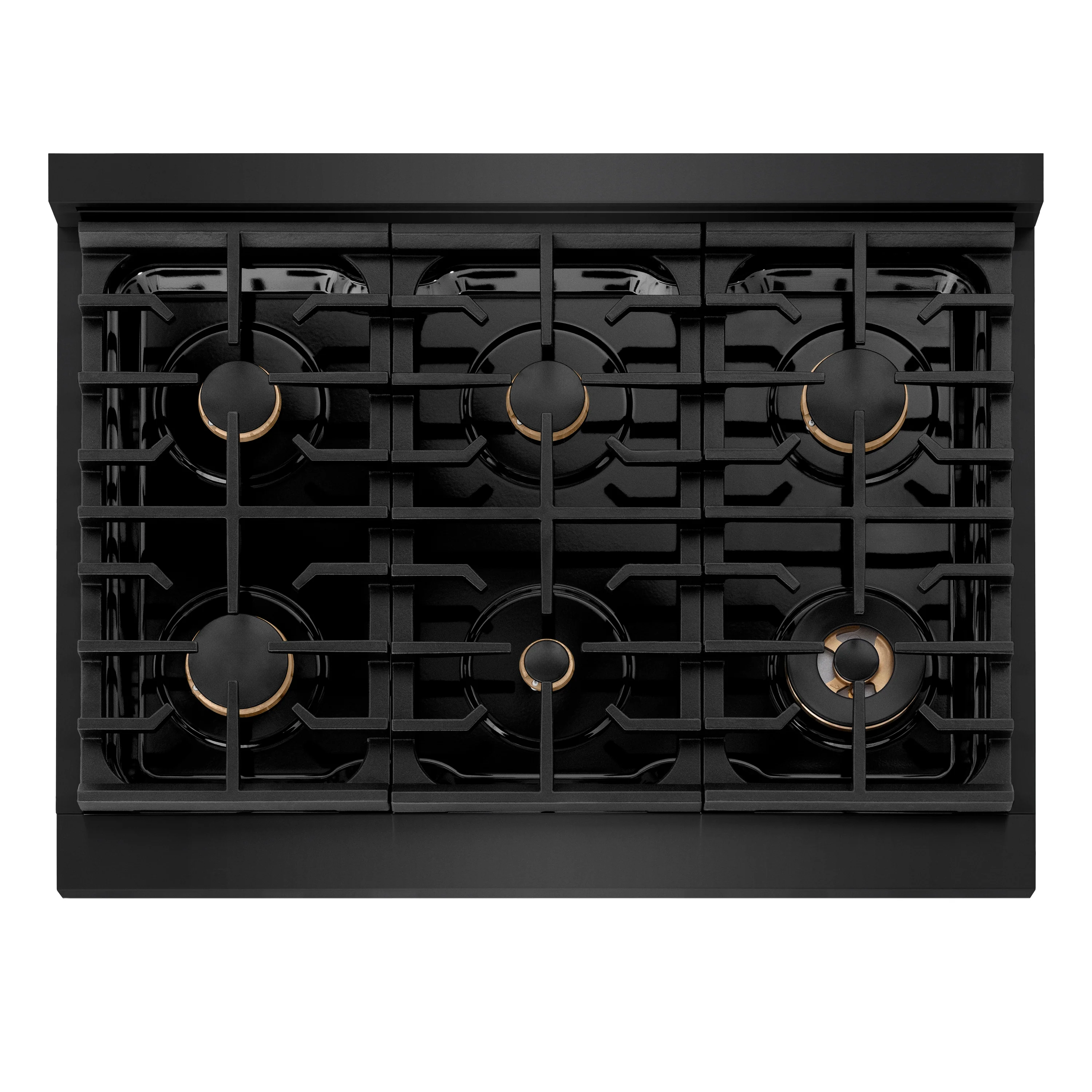 ZLINE 36 in. Autograph Edition Paramount Gas Rangetop with 6 Burners and Porcelain Cooktop in Black Stainless Steel with Champagne Bronze Accents (SRTBZ-36-CB) - Image 3