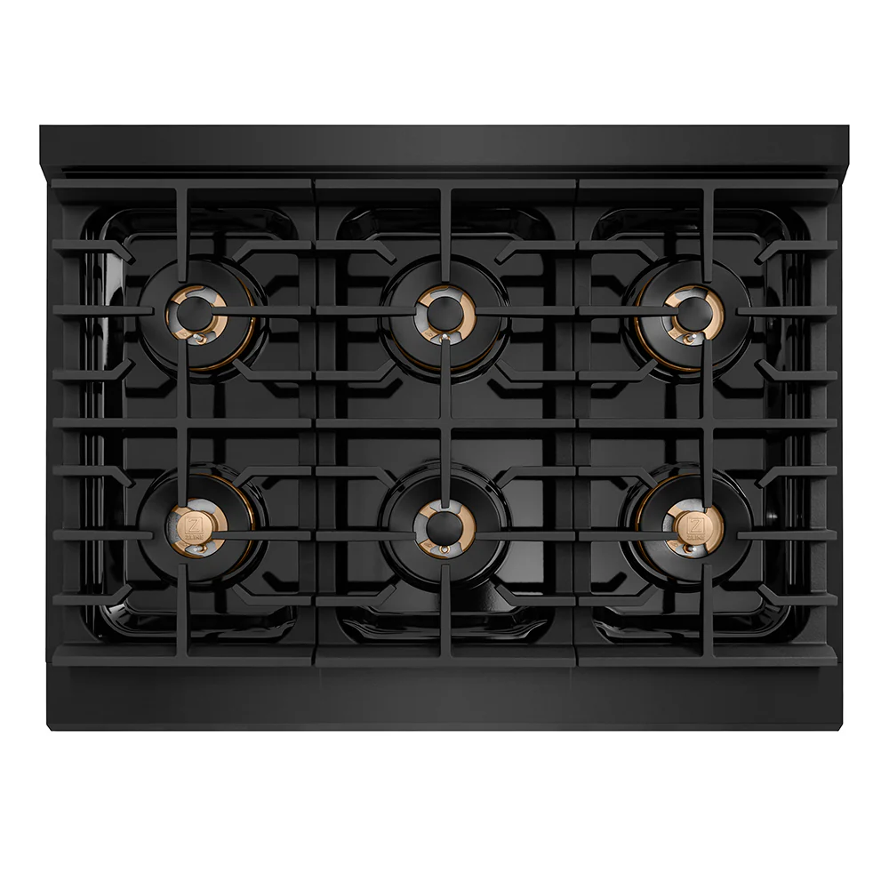 ZLINE Autograph Edition 36 in. Paramount Gas Rangetop with 6 Burner DuoPro™ Cooktop in Black Stainless Steel and Polished Gold Accents (PSRTBZ-36-G) - Image 2