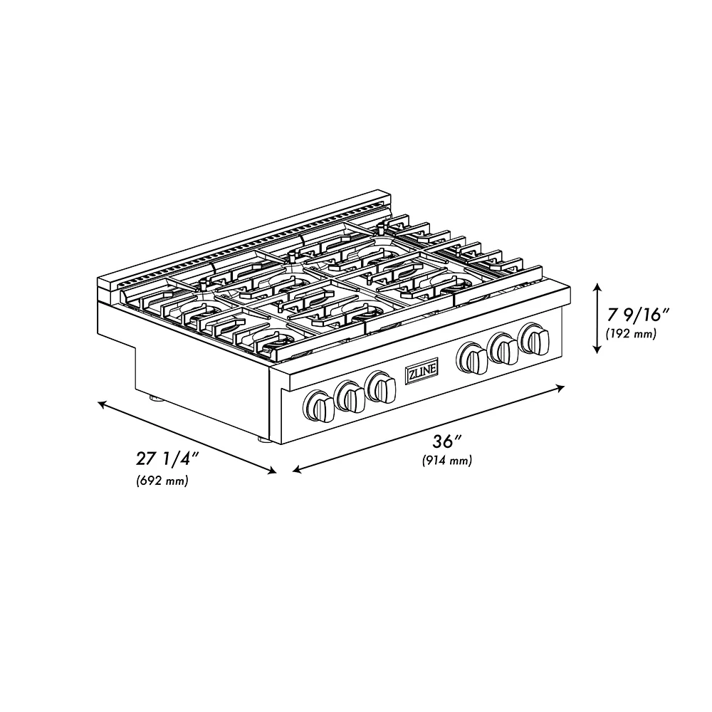 ZLINE Autograph Edition 36 in. Paramount Gas Rangetop with 6 Burner DuoPro™ Cooktop in Stainless Steel and Matte Black Accents (PSRTZ-36-MB) - Image 6
