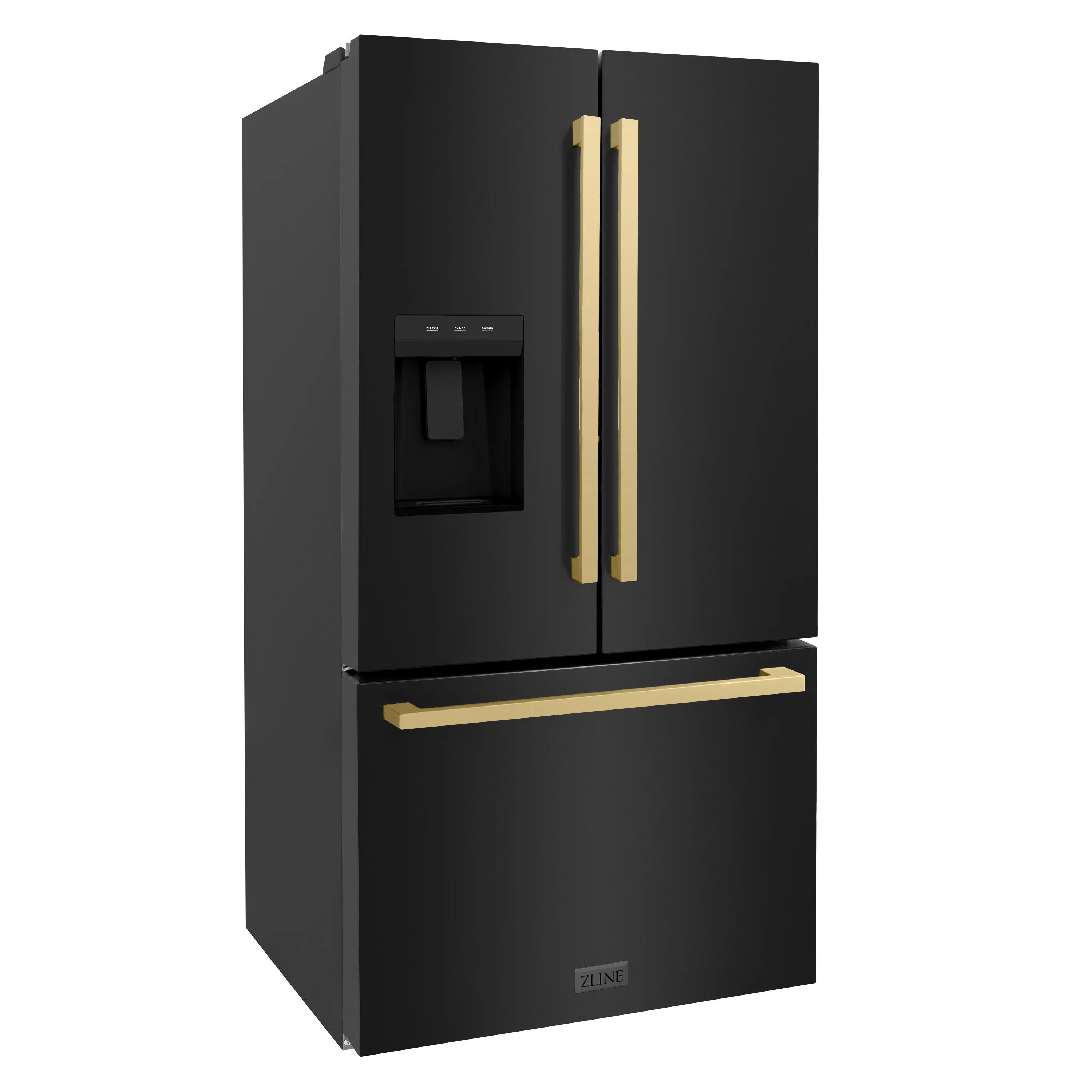 ZLINE Autograph Edition 36 in. 28.9 cu. ft. Standard-Depth French Door External Water Dispenser Refrigerator with Dual Ice Maker in Fingerprint-Resistant Black Stainless Steel and Champagne Bronze Modern Handles (RSMZ-W36-BS-FCB) - Image 6