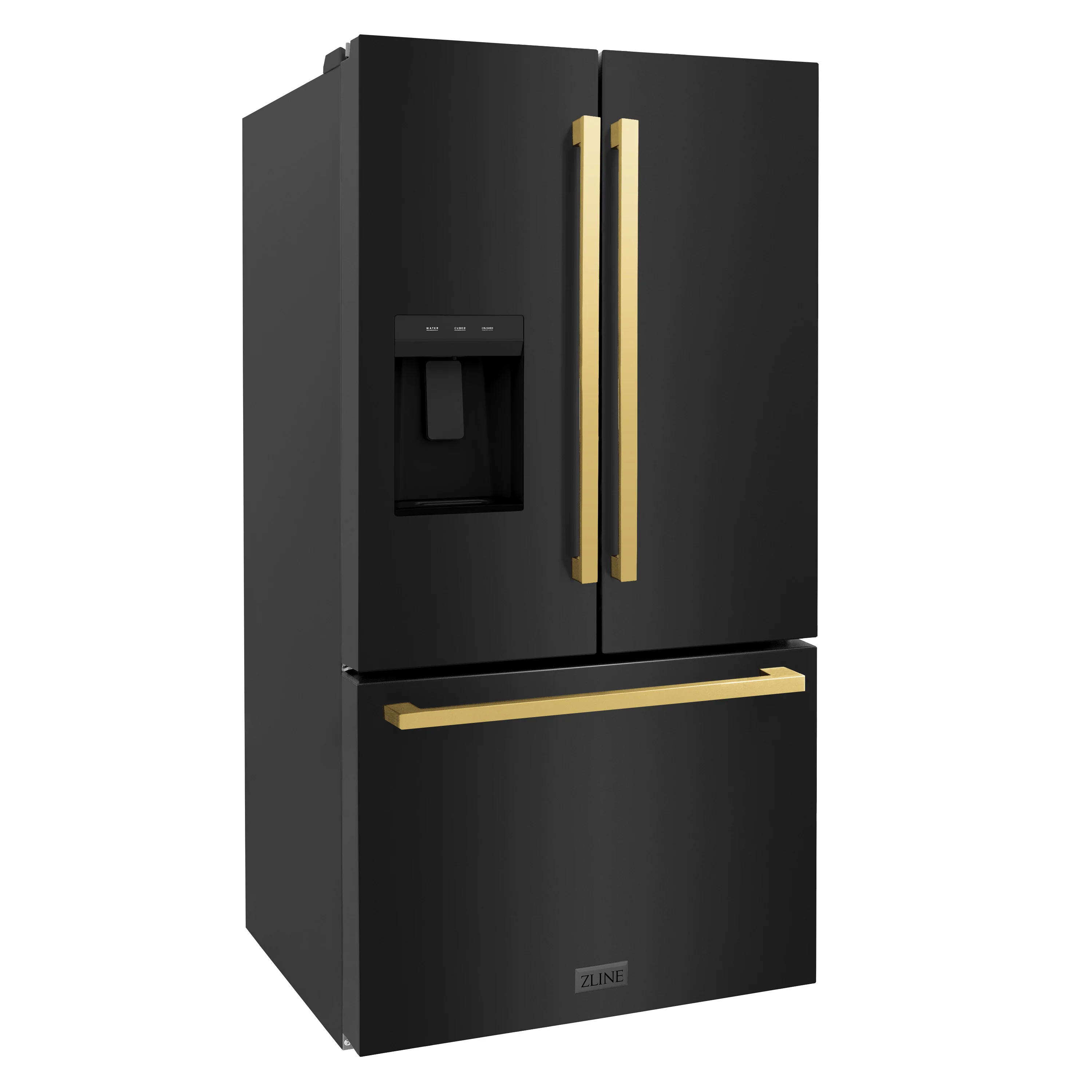 ZLINE Autograph Edition 36 in. 28.9 cu. ft. Standard-Depth French Door External Water Dispenser Refrigerator with Dual Ice Maker in Fingerprint-Resistant Black Stainless Steel and Polished Gold Modern Handles (RSMZ-W-36-BS-FG) - Image 6