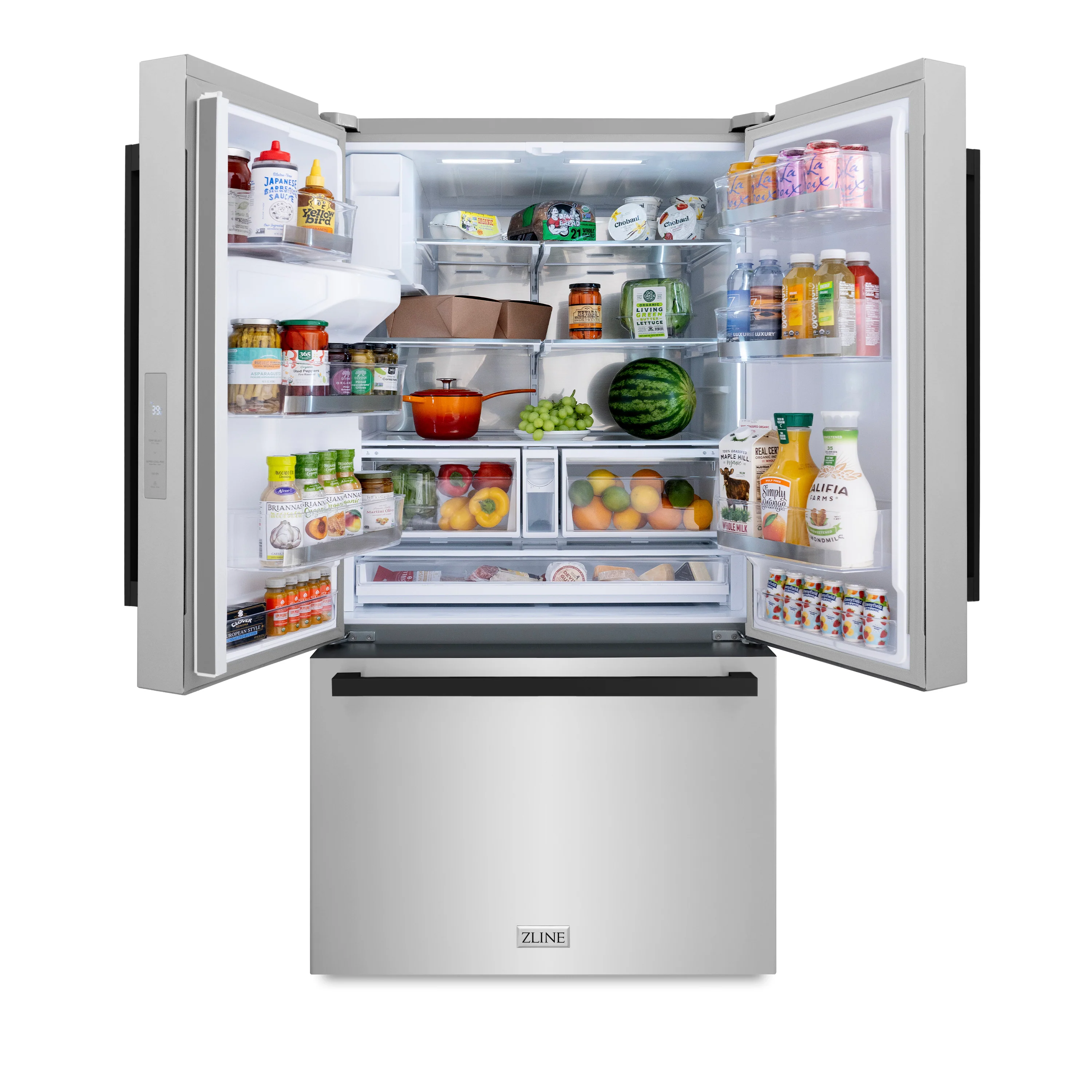 ZLINE Autograph Edition 36 in. 28.9 cu. ft. Standard-Depth French Door External Water Dispenser Refrigerator with Dual Ice Maker in Fingerprint-Resistant Stainless Steel and Matte Black Modern Handles (RSMZ-W-36-FMB) - Image 8