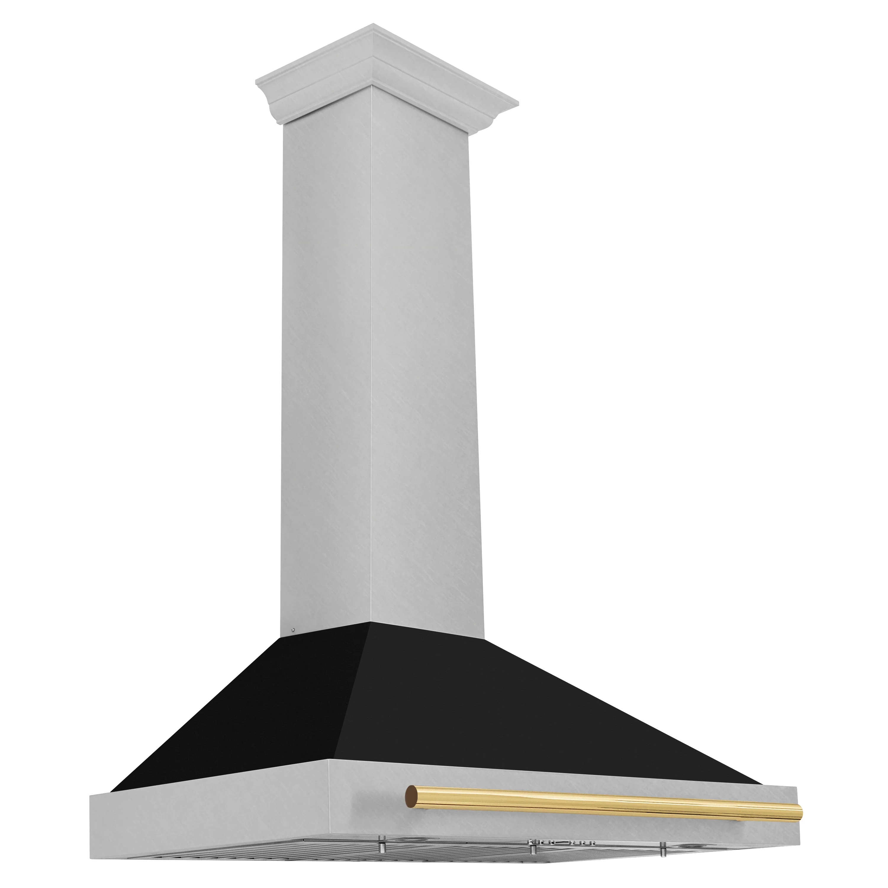 ZLINE Autograph Edition 36 in. Convertible Satin Stainless Steel Wall Mount Range Hood with Black Matte Shell and Polished Gold Handle (KB4SNZ-BLM36-G) - Image 3