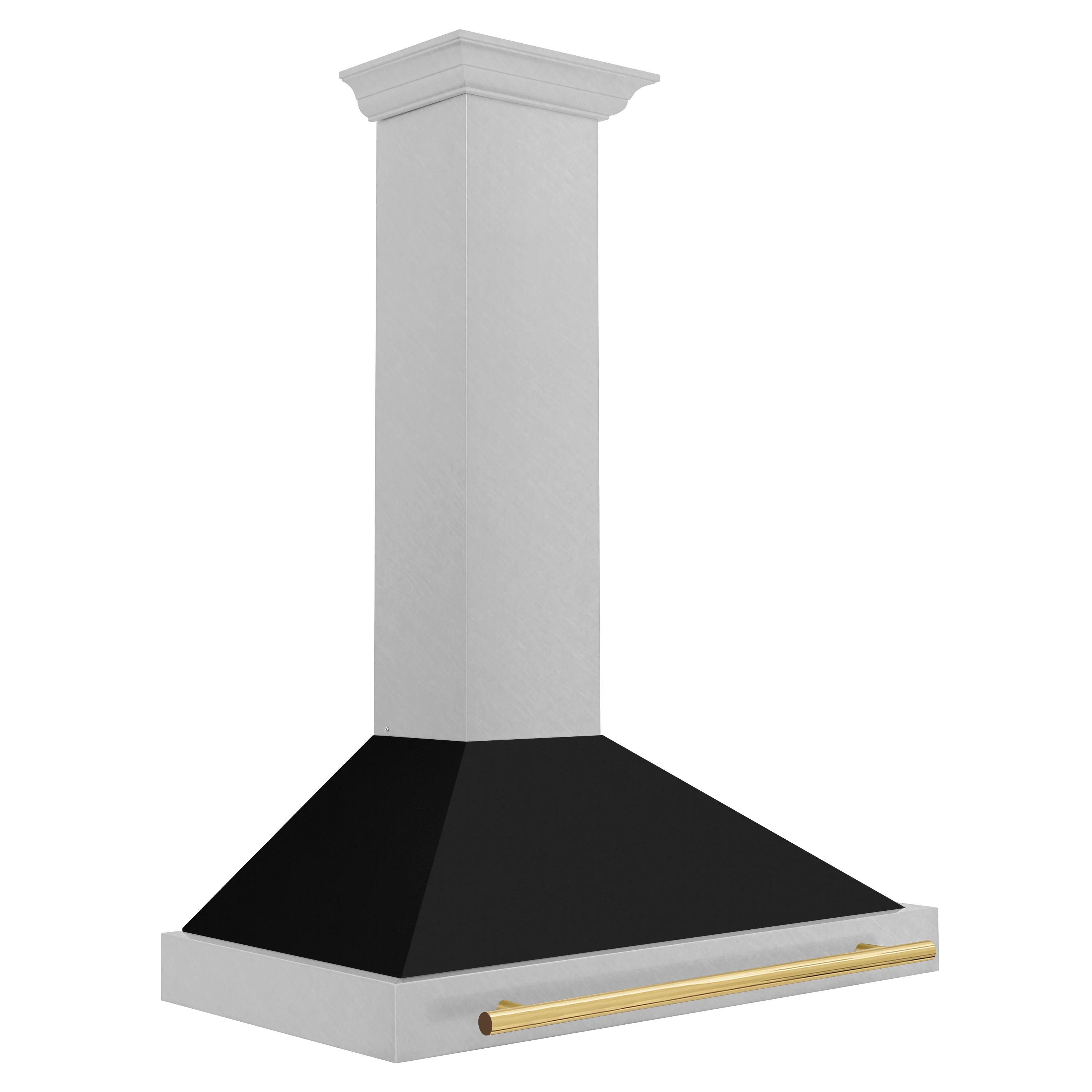 ZLINE Autograph Edition 36 in. Convertible Satin Stainless Steel Wall Mount Range Hood with Black Matte Shell and Polished Gold Handle (KB4SNZ-BLM36-G) - Image 4