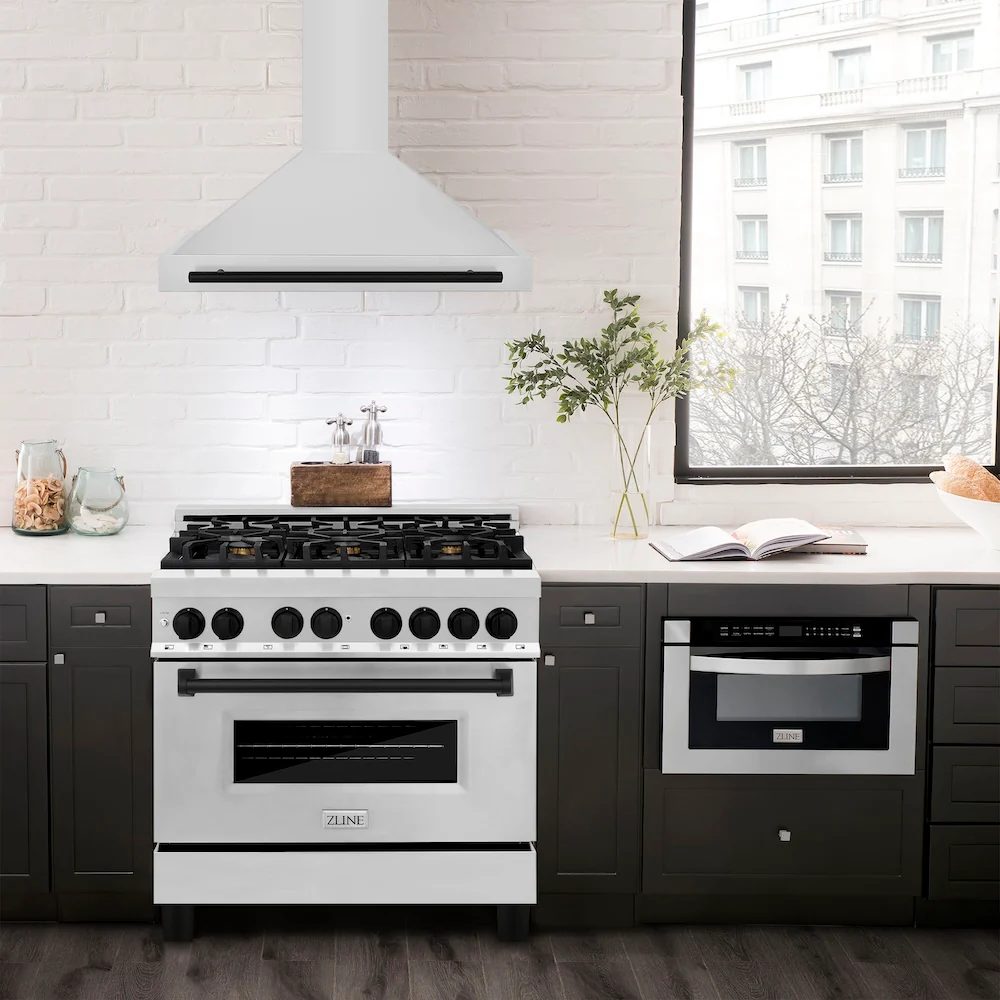 ZLINE 36 in.Autograph Edition Convertible Stainless Steel Range Hood with Stainless Steel Shell and Matte Black Accents (KB4STZ-36-MB) - Image 2