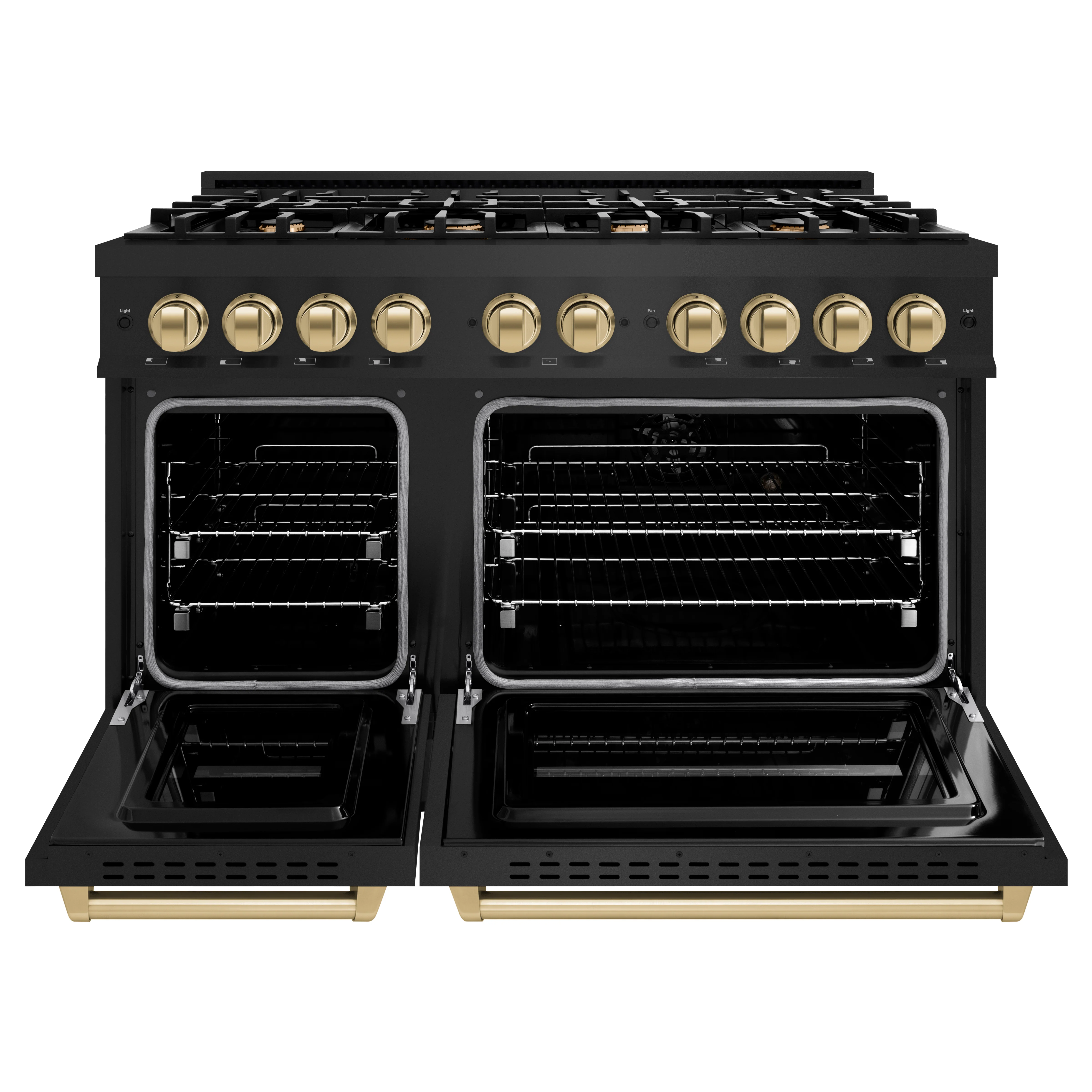 ZLINE Autograph Edition 48 in. 6.7 cu. ft. Classic Double Oven Dual Fuel Range with 8 Burner Gas Cooktop in Black Stainless Steel and Champagne Bronze Accents (CDRBZ-48-CB) - Image 3