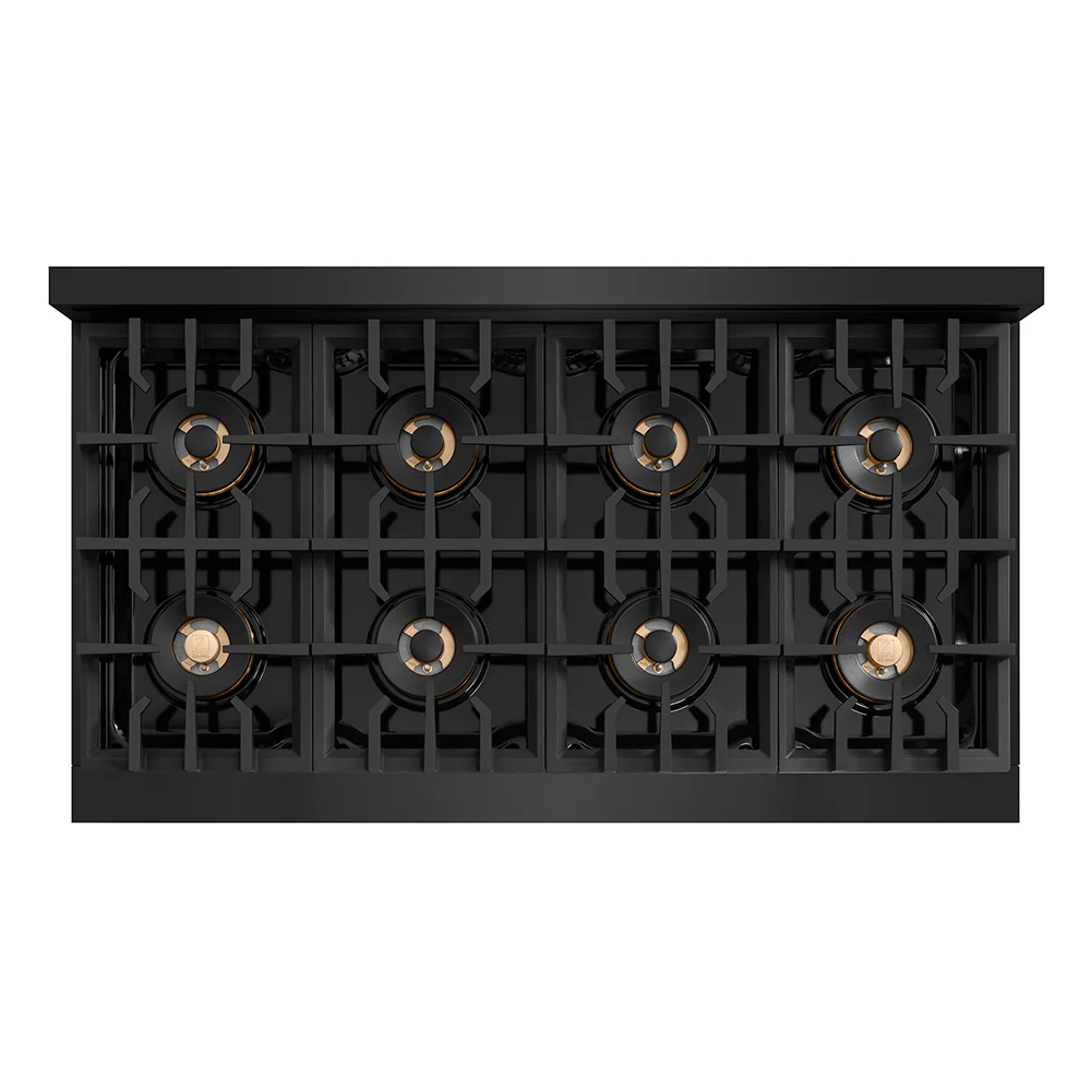 ZLINE Autograph Edition 48 in. 6.7 cu. ft. Classic Dual Fuel Range with 8 Burner DuoPro™ Cooktop and Dual Ovens in Black Stainless Steel and Champagne Bronze Accents (PCDRBZ-48-CB) - Image 2