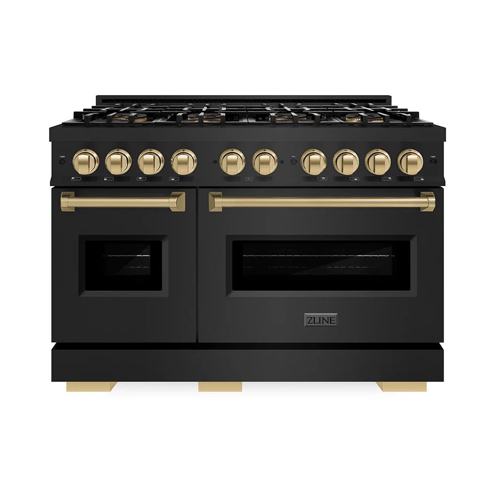 ZLINE Autograph Edition 48 in. 6.7 cu. ft. Classic Dual Fuel Range with 8 Burner DuoPro™ Cooktop and Dual Ovens in Black Stainless Steel and Champagne Bronze Accents (PCDRBZ-48-CB) - Image 6