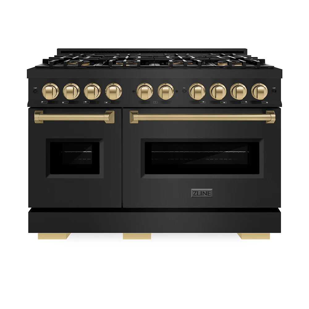 ZLINE Autograph Edition 48 in. 6.7 cu. ft. Classic Dual Fuel Range with 8 Burner DuoPro™ Cooktop and Dual Ovens in Black Stainless Steel and Champagne Bronze Accents (PCDRBZ-48-CB) - Image 7