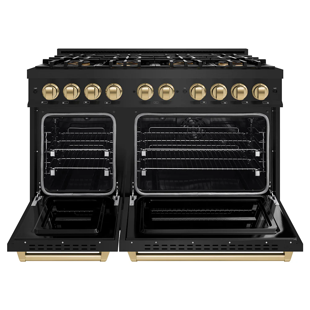ZLINE Autograph Edition 48 in. 6.7 cu. ft. Classic Dual Fuel Range with 8 Burner DuoPro™ Cooktop and Dual Ovens in Black Stainless Steel and Champagne Bronze Accents (PCDRBZ-48-CB) - Image 8