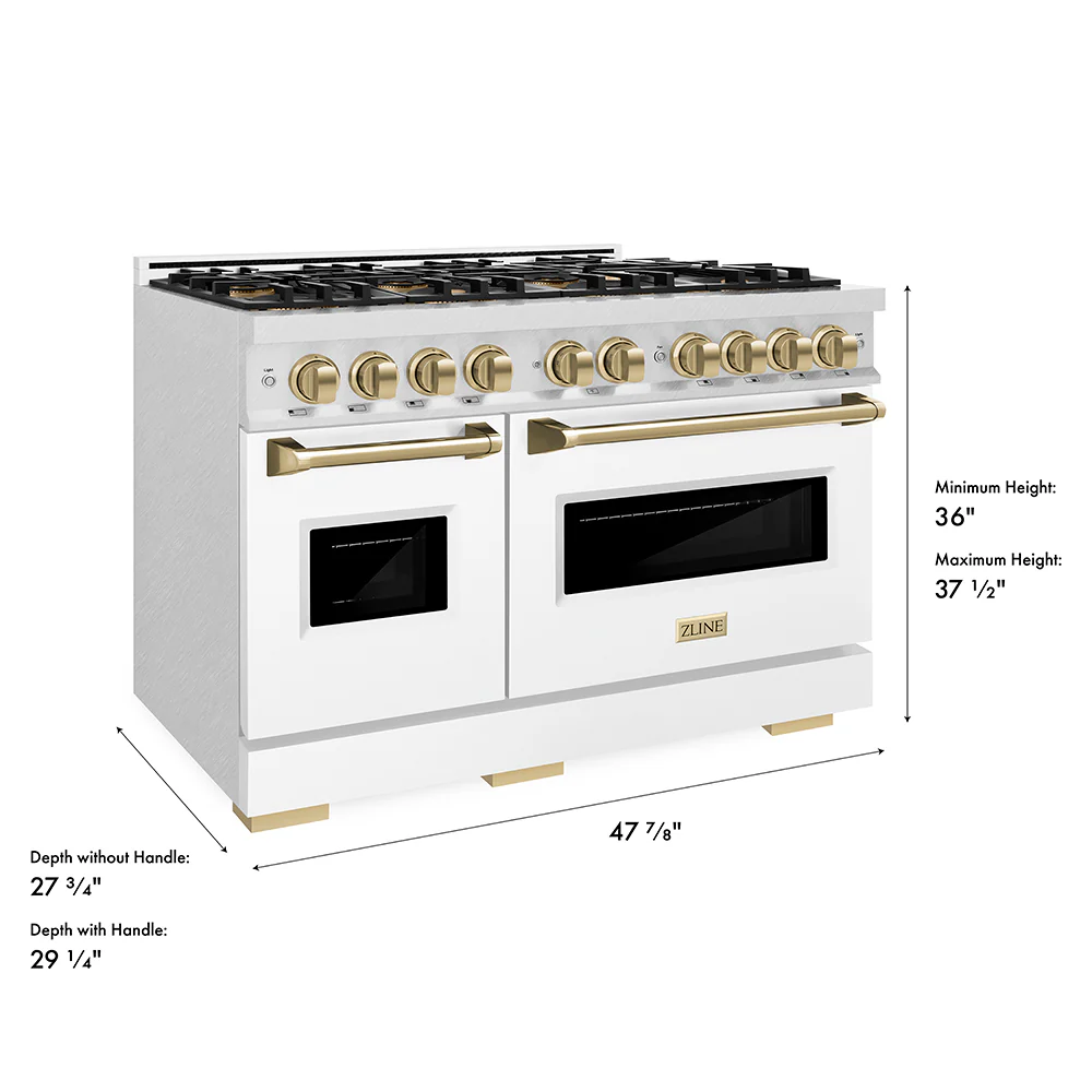 ZLINE Autograph Edition 48 in. 6.7 cu. ft. Classic Dual Fuel Range with 8 Burner DuoPro™ Cooktop and Dual Ovens in Satin Stainless Steel with White Matte Doors and Champagne Bronze Accents (PCDRSZ-WM-48-CB) - Image 26