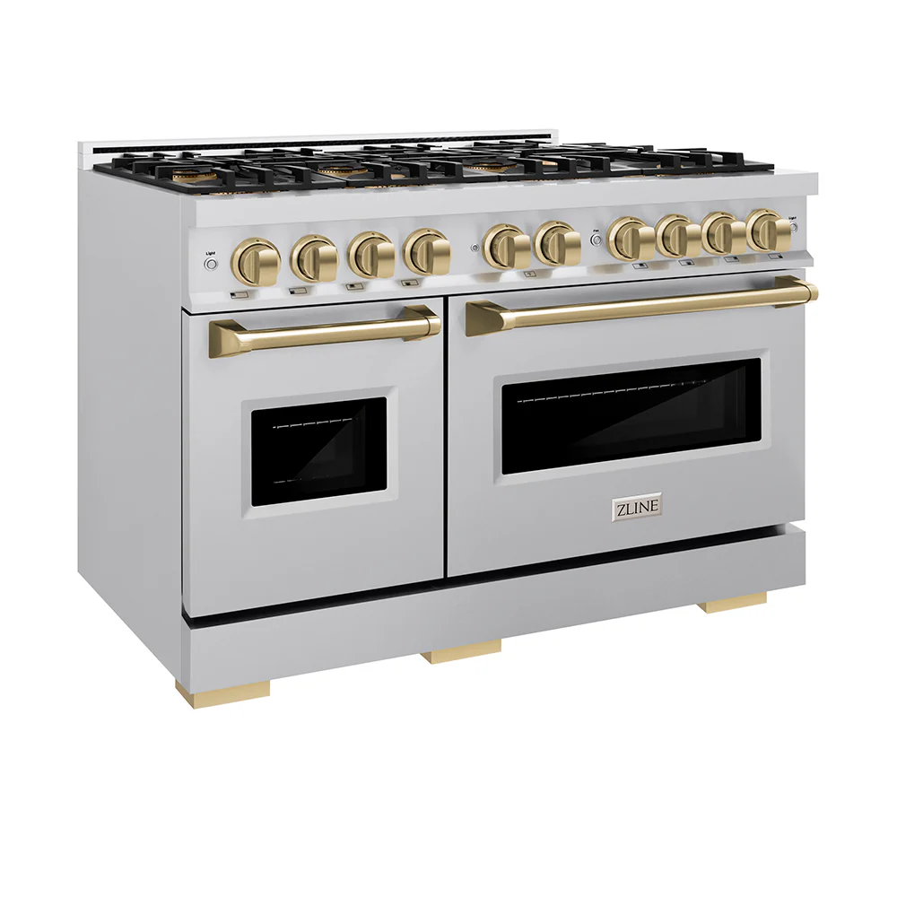ZLINE Autograph Edition 48 in. 6.7 cu. ft. Classic Dual Fuel Range with 8 Burner DuoPro™ Cooktop and Dual Ovens in Stainless Steel and Champagne Bronze Accents (PCDRZ-48-CB) - Image 10