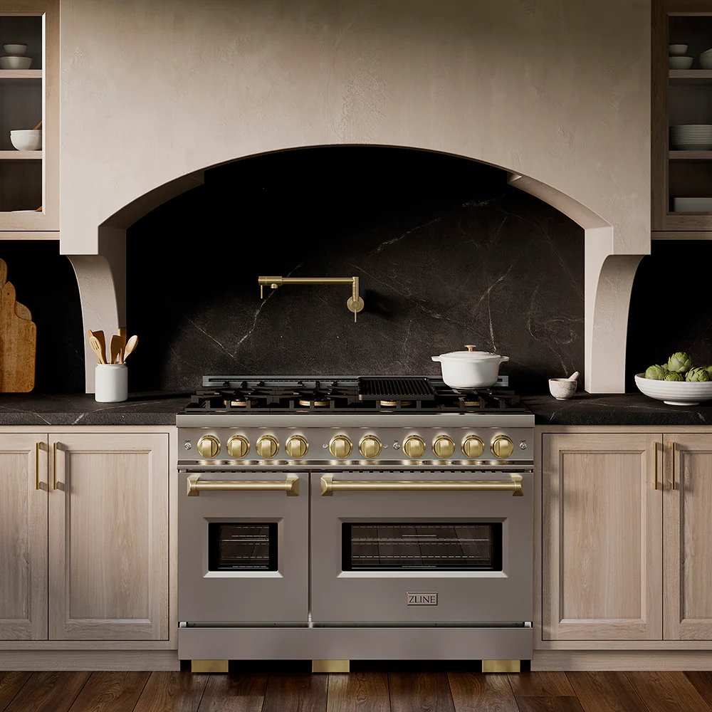 ZLINE Autograph Edition 48 in. 6.7 cu. ft. Classic Dual Fuel Range with 8 Burner DuoPro™ Cooktop and Dual Ovens in Stainless Steel and Champagne Bronze Accents (PCDRZ-48-CB) - Image 24