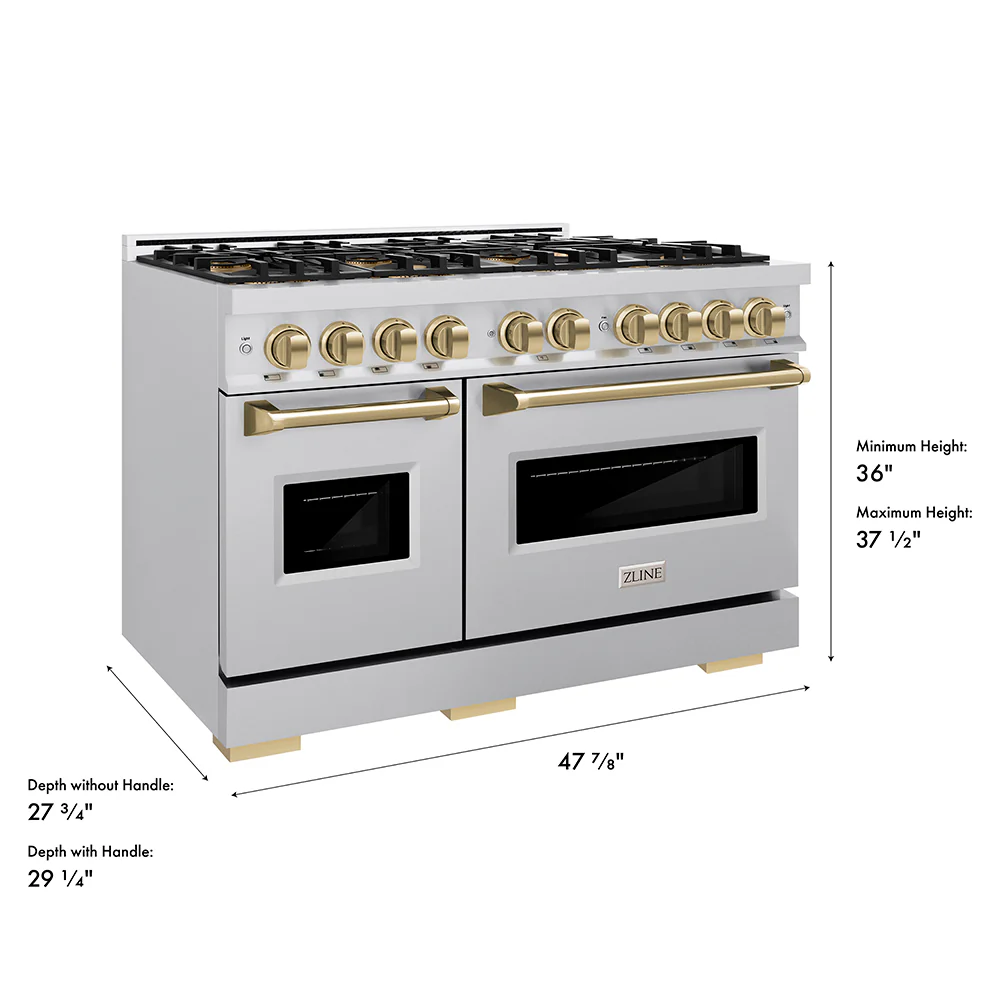 ZLINE Autograph Edition 48 in. 6.7 cu. ft. Classic Dual Fuel Range with 8 Burner DuoPro™ Cooktop and Dual Ovens in Stainless Steel and Champagne Bronze Accents (PCDRZ-48-CB) - Image 28