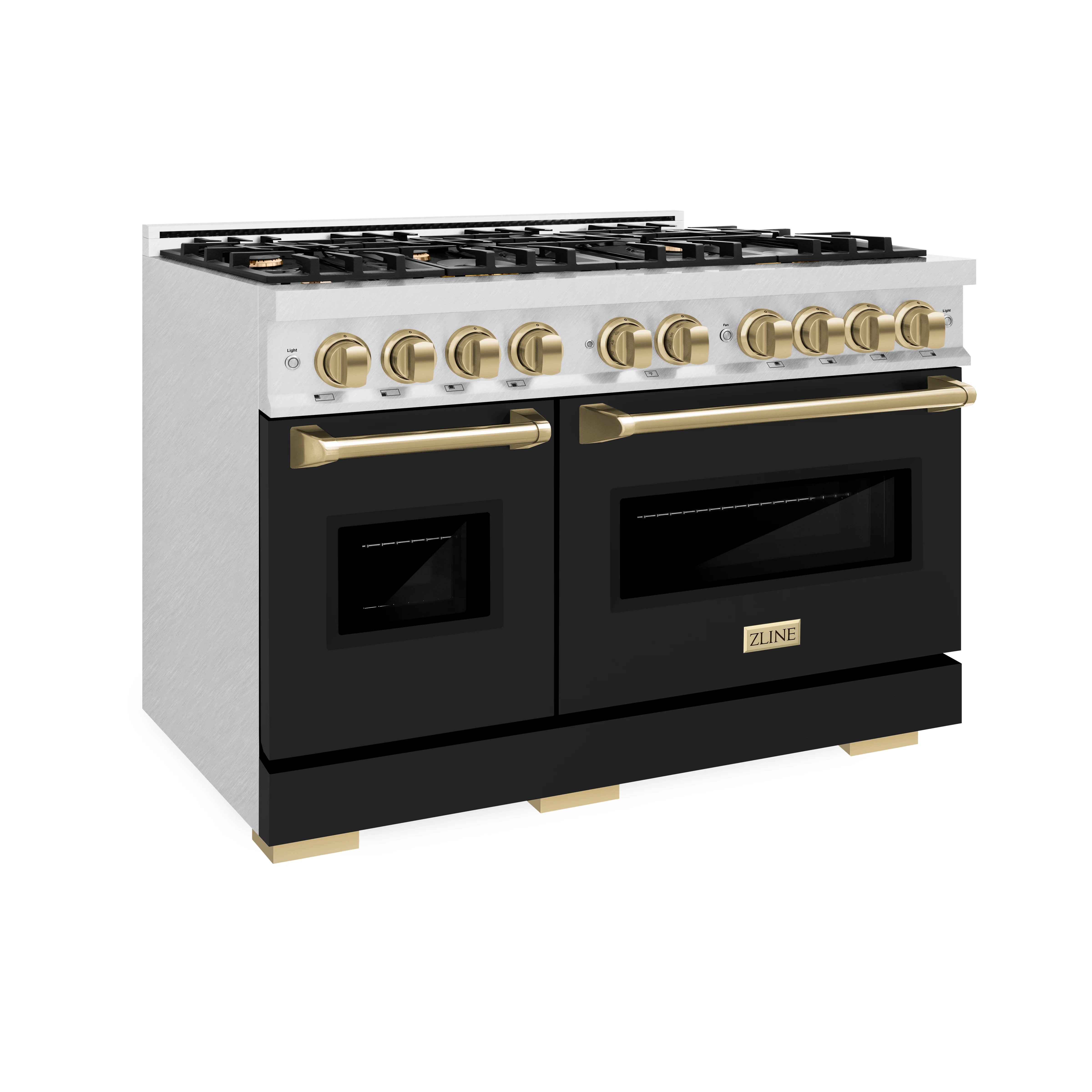 ZLINE Autograph Edition 48 in. 6.7 cu. ft. Classic Double Oven Dual Fuel Range with 8 Burner Gas Cooktop in Satin Stainless Steel with Black Matte Doors and Champagne Bronze Accents (CDRSZ-BLM-48-CB) - Image 5