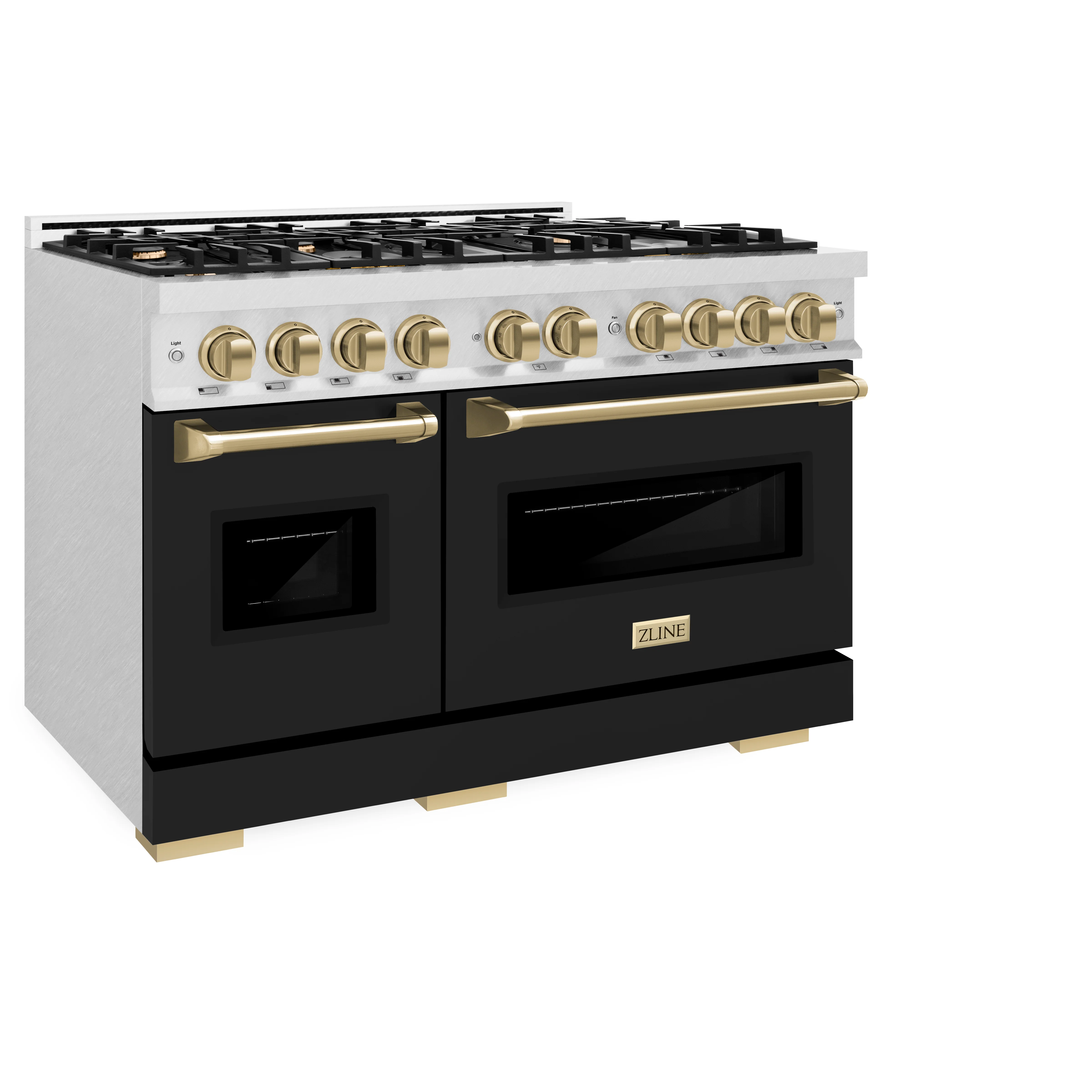 ZLINE Autograph Edition 48 in. 6.7 cu. ft. Classic Double Oven Dual Fuel Range with 8 Burner Gas Cooktop in Satin Stainless Steel with Black Matte Doors and Champagne Bronze Accents (CDRSZ-BLM-48-CB) - Image 6
